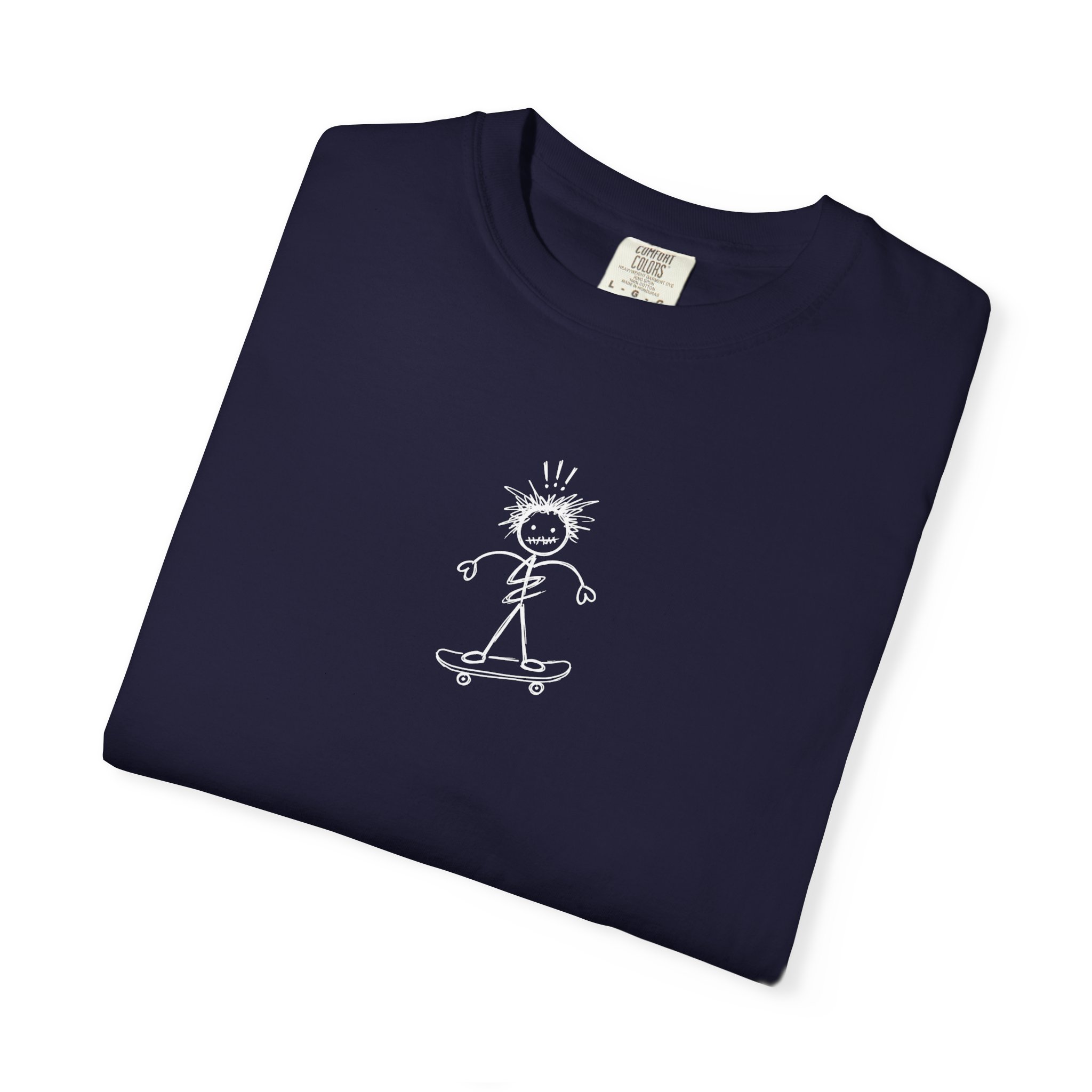 Skater Doodle Tee – Stick Figure Skateboard Art - Image 3