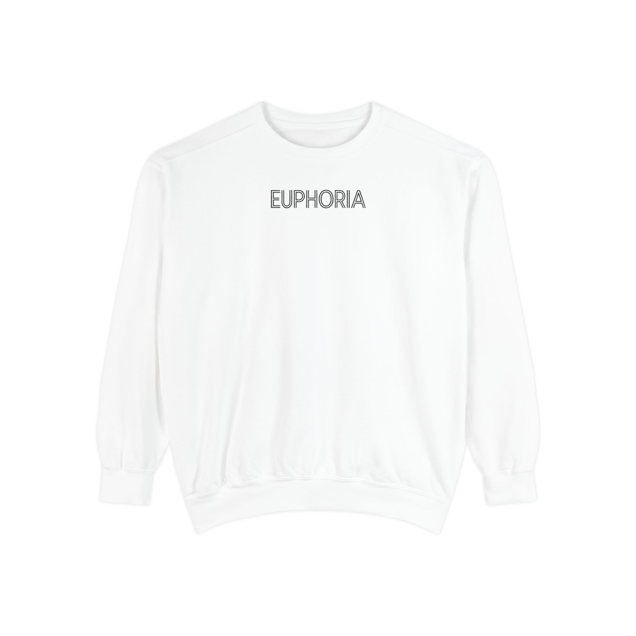 Euphoria Sweatshirt – Minimalist Outline Typography on White