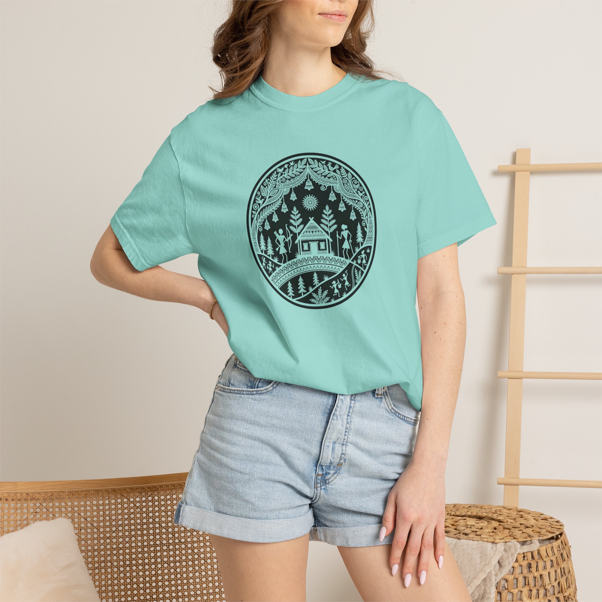 Warli Village Circle Tee – Indian Folk Art on White - Image 16