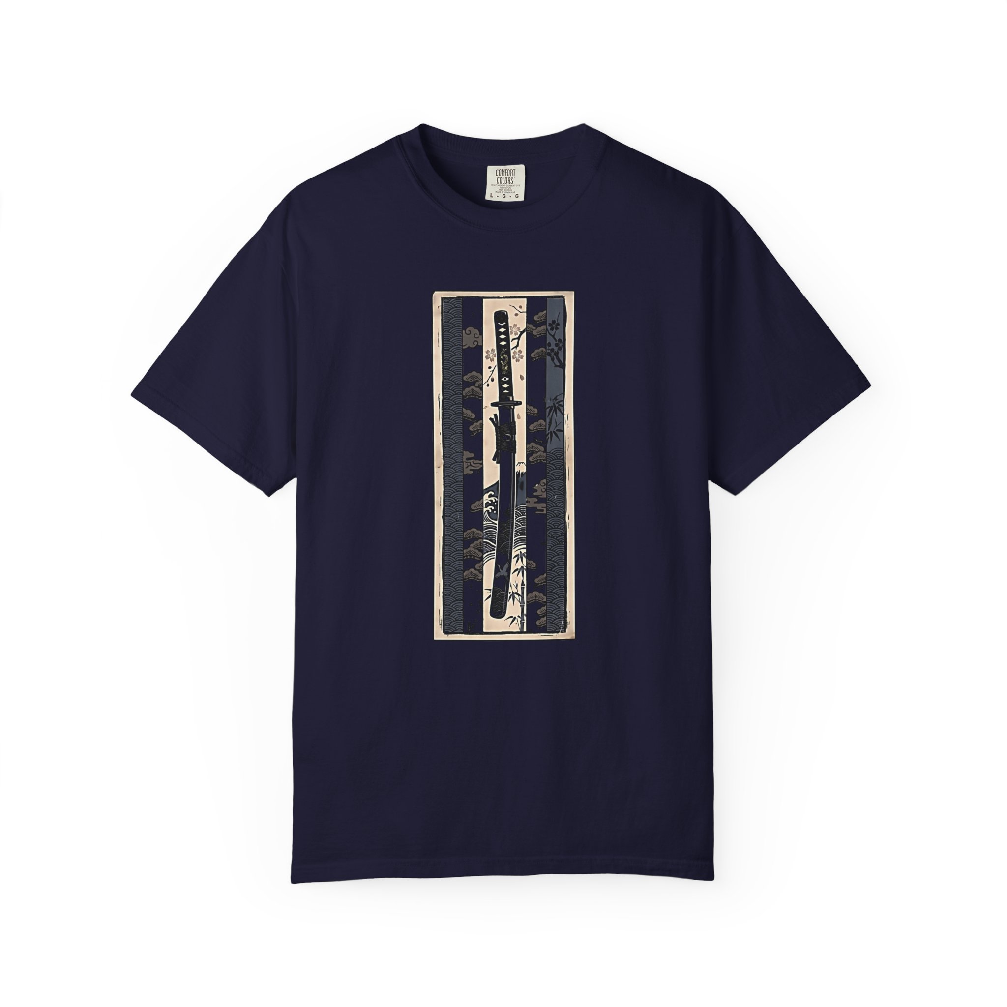 Katana Panel Tee – Japanese Woodblock Art Black