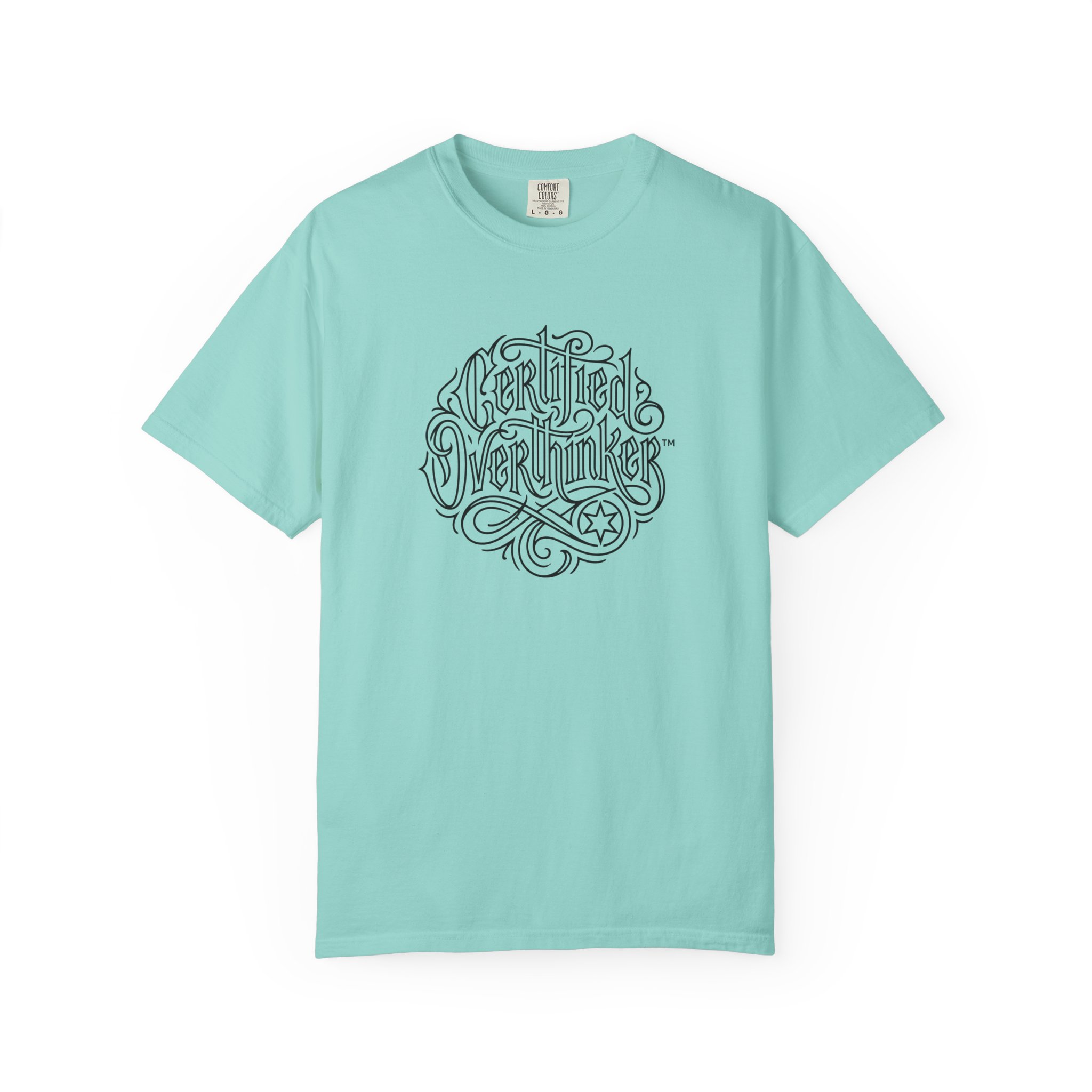 Certified Overthinker™ Tee – Gothic Calligraphy Outline on White - Image 13
