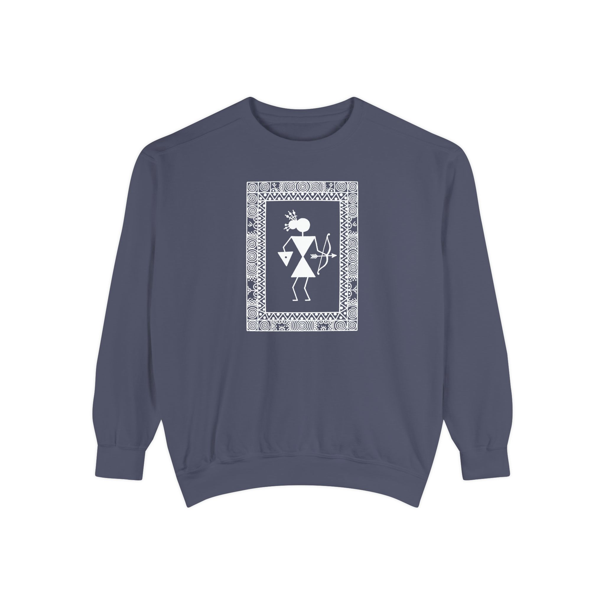 Warli Archer Sweatshirt – Tribal Warrior Folk Art on Black