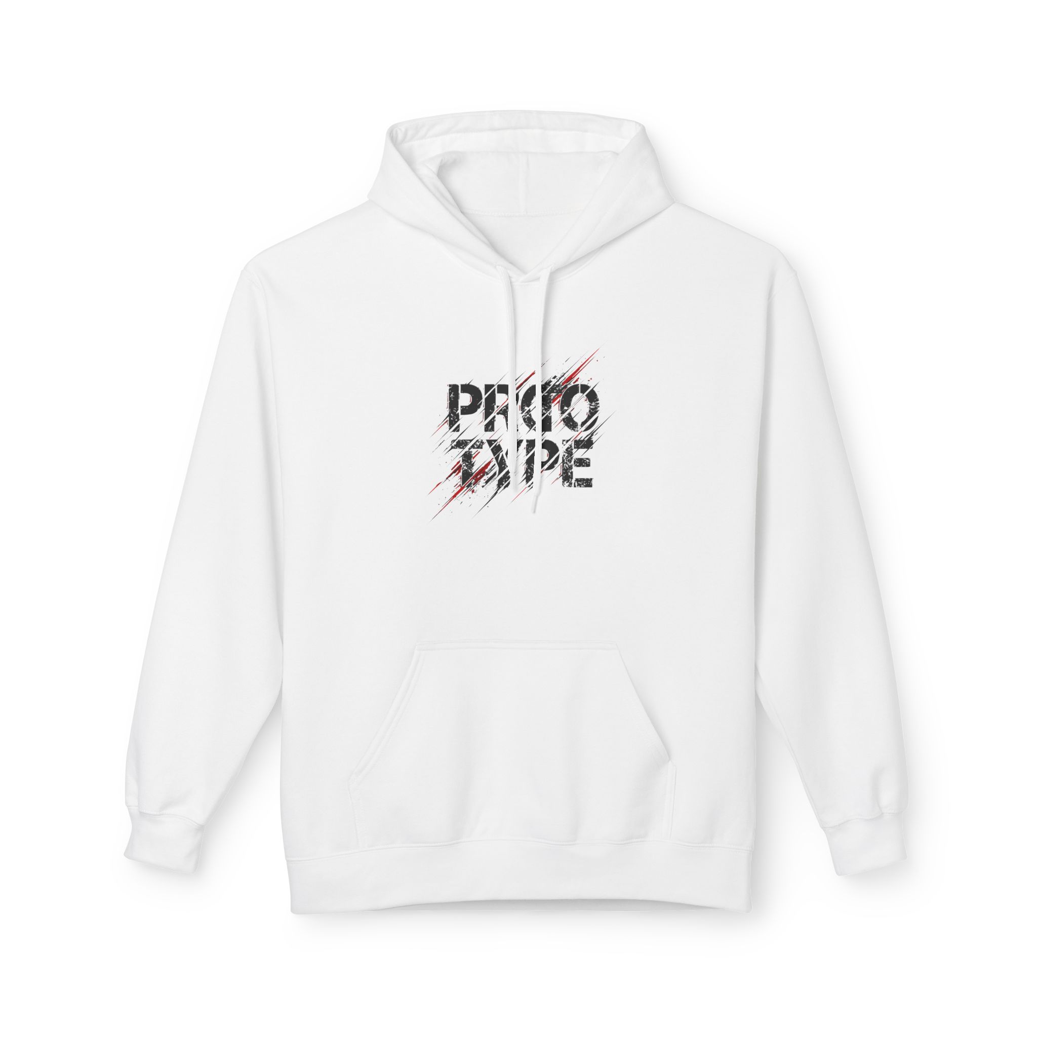 Prototype Hoodie – Black & Red Speed Lines on White