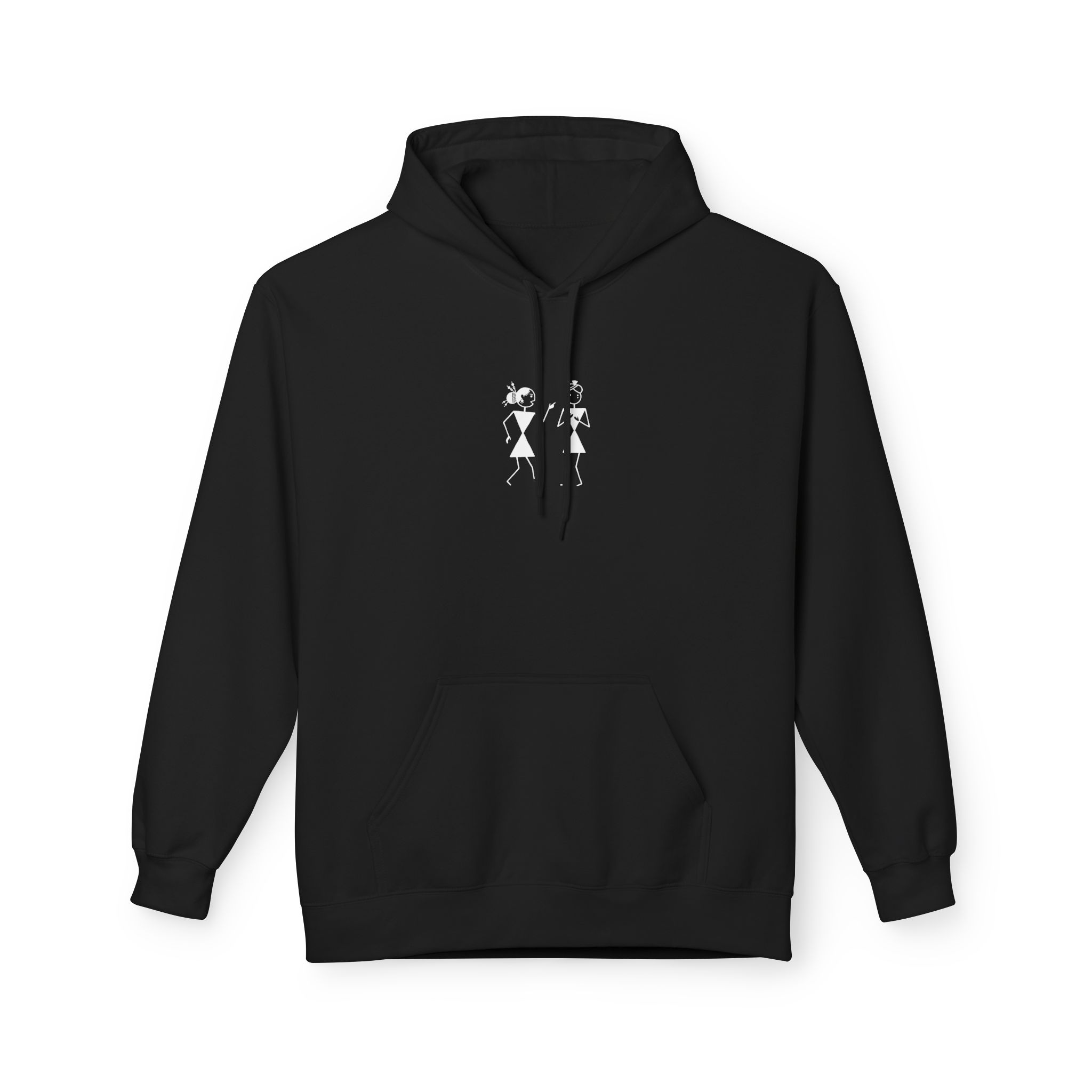 Warli Gossip Girls Hoodie – Minimalist Folk Art Black