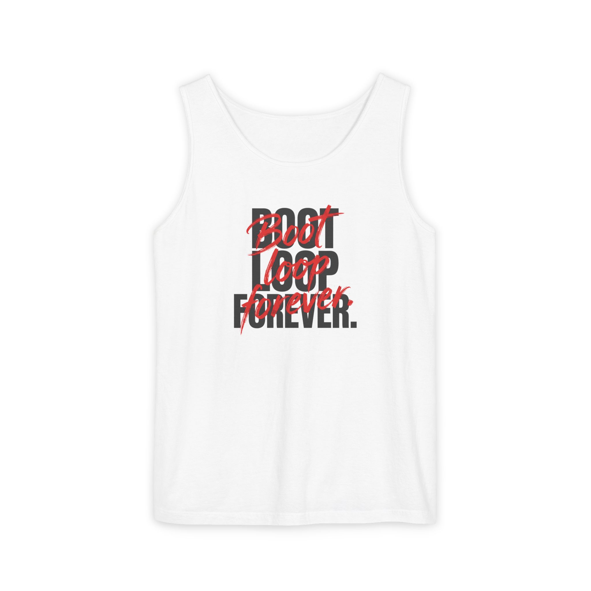Boot Loop Forever Tank Top – Tech Grunge Black & Red on White