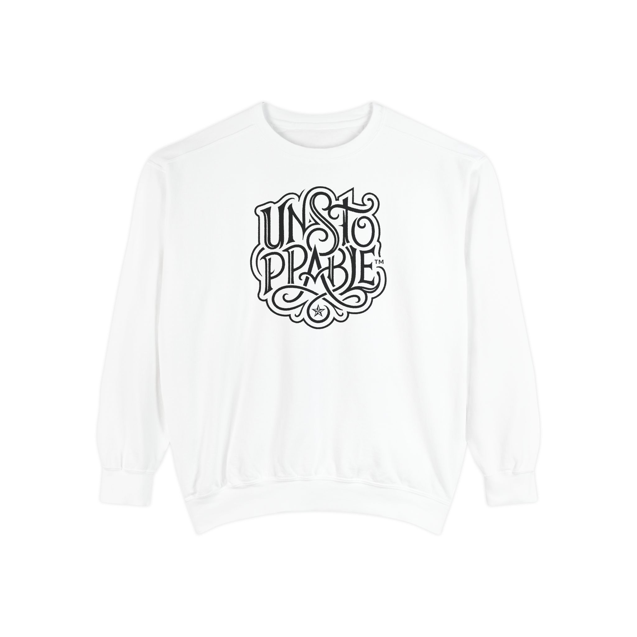 Unstoppable™ Sweatshirt – Gothic Blackletter Outline on White