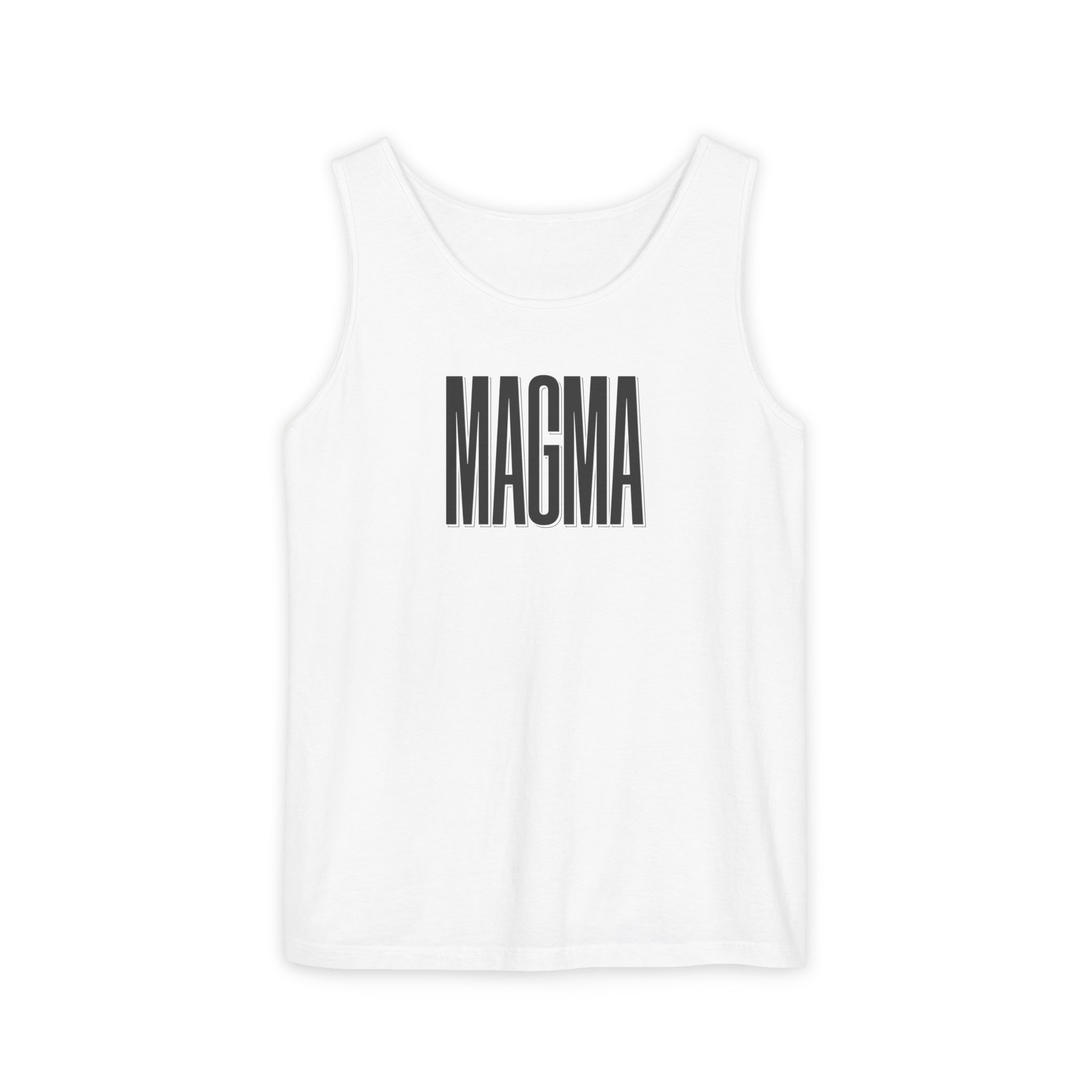 Magma Black Tank Top – Bold Shadow Type on White
