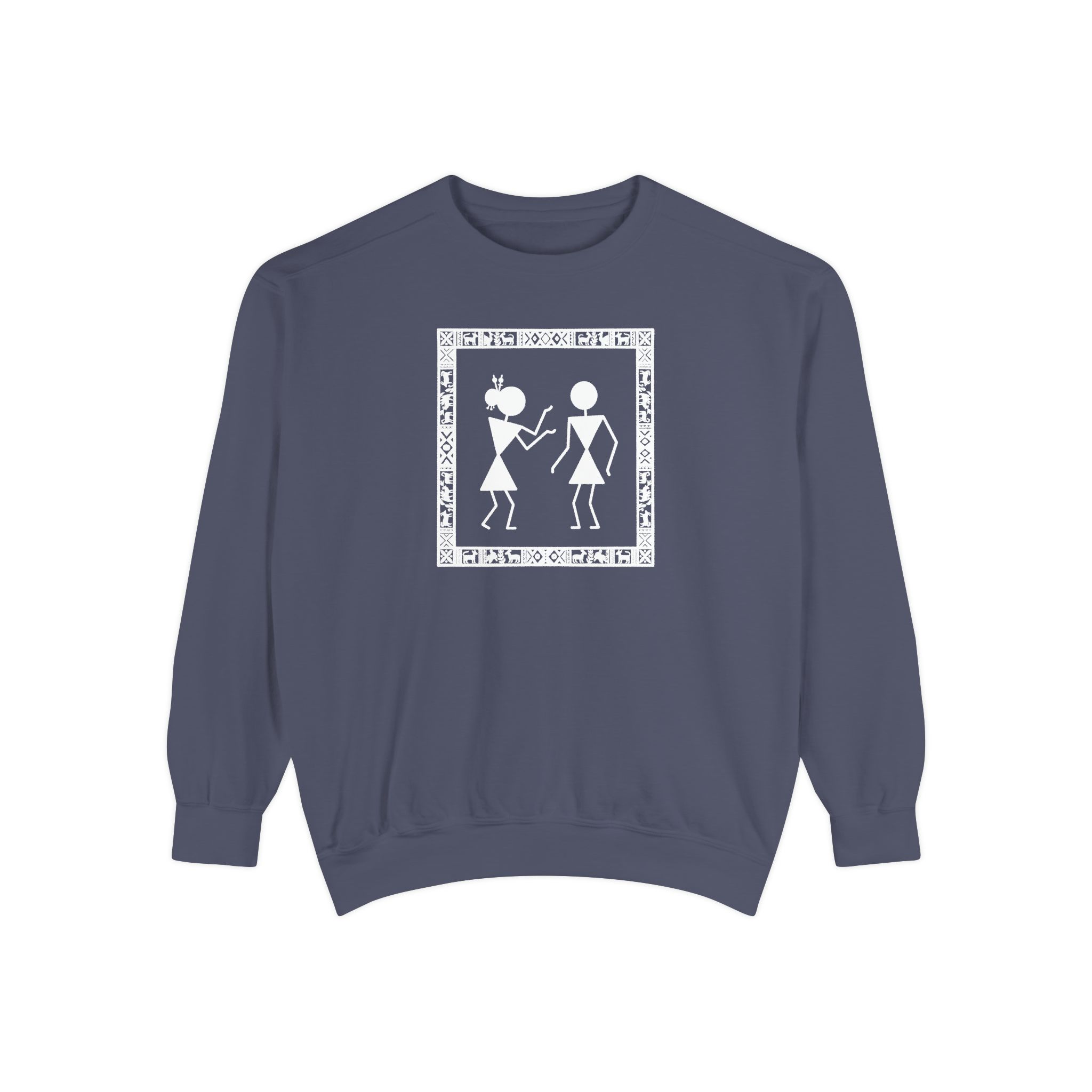 Warli Dance Duo Sweatshirt – Tribal Folk Art on Black
