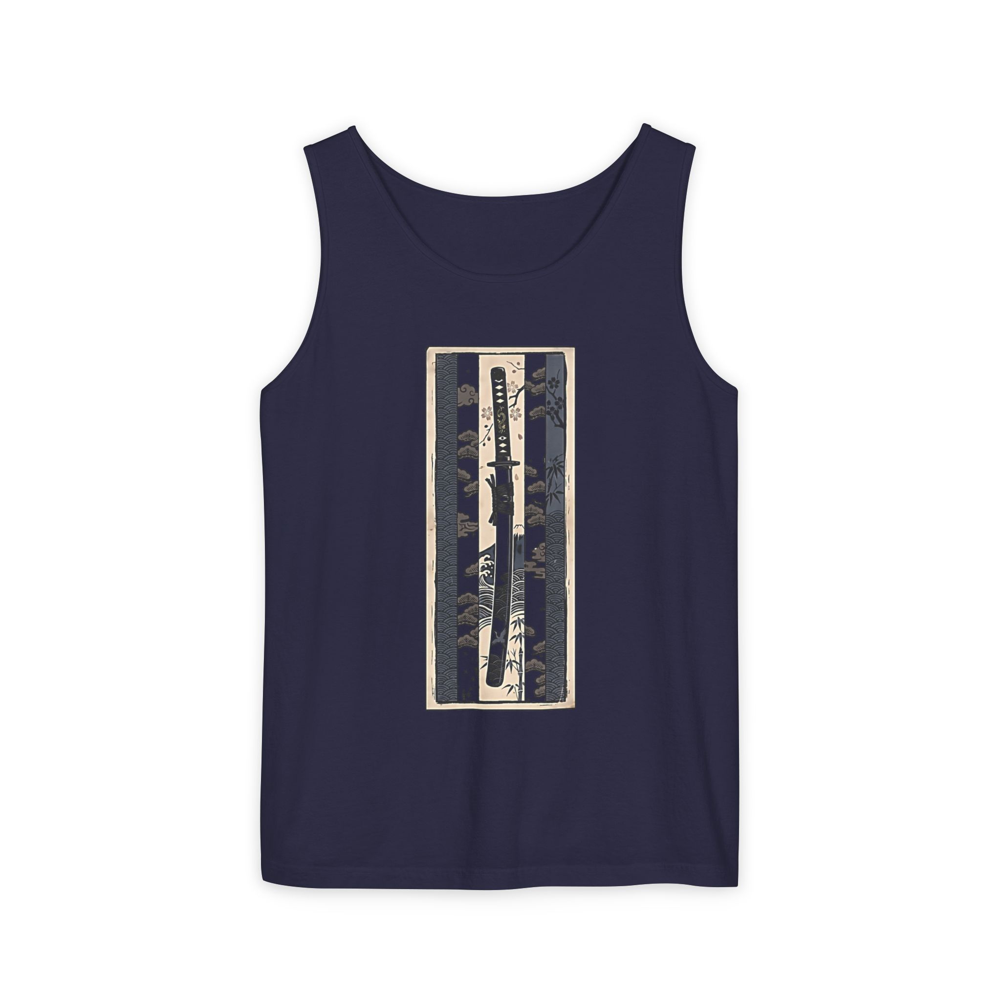 Katana Panel Tank Top – Japanese Woodblock Art Black