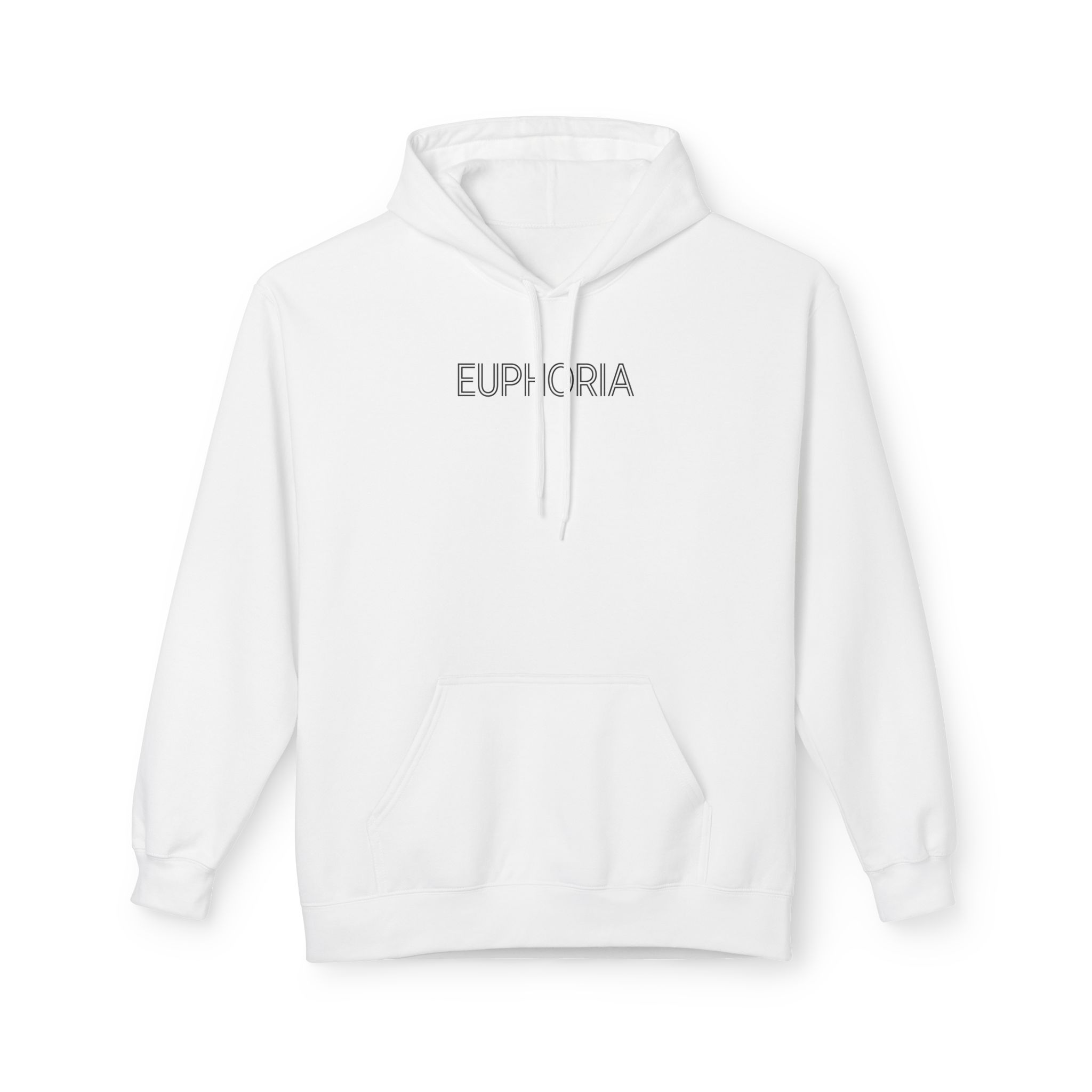 Euphoria Hoodie – Minimalist Outline Typography on White