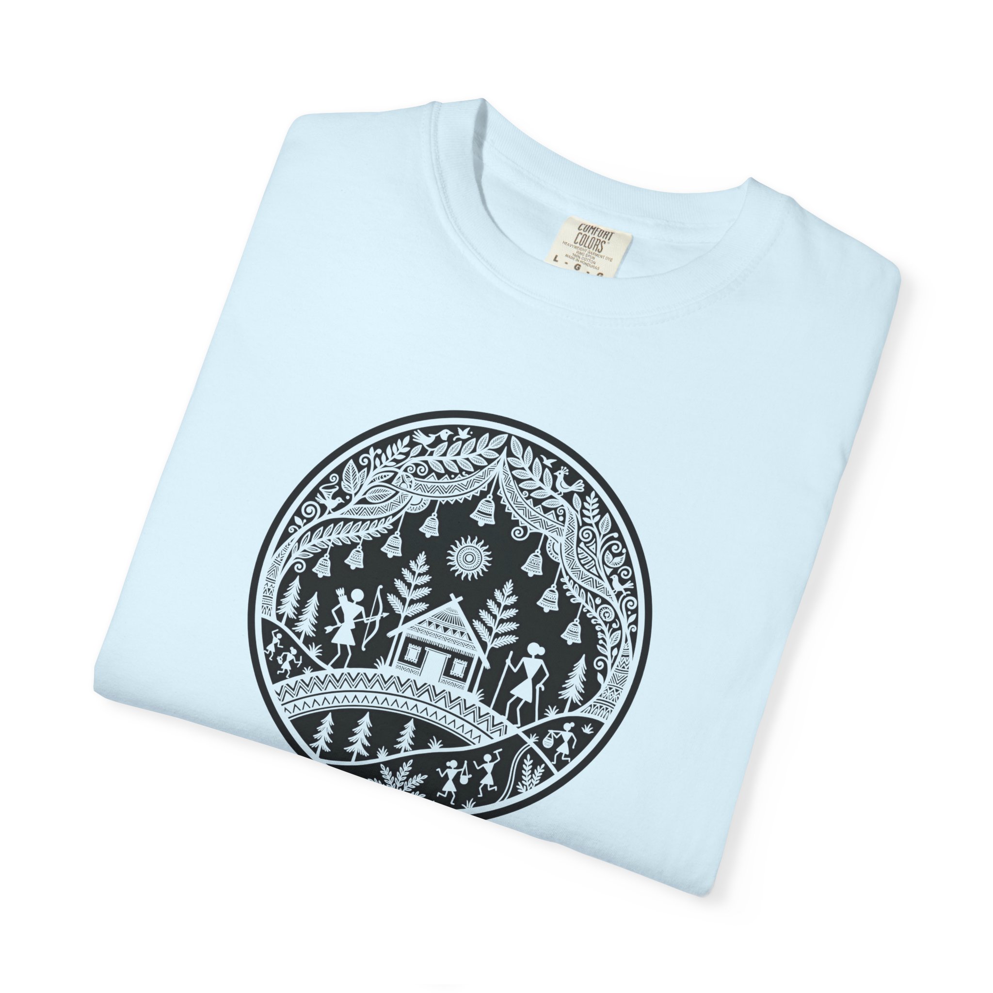 Warli Village Circle Tee – Indian Folk Art on White - Image 19
