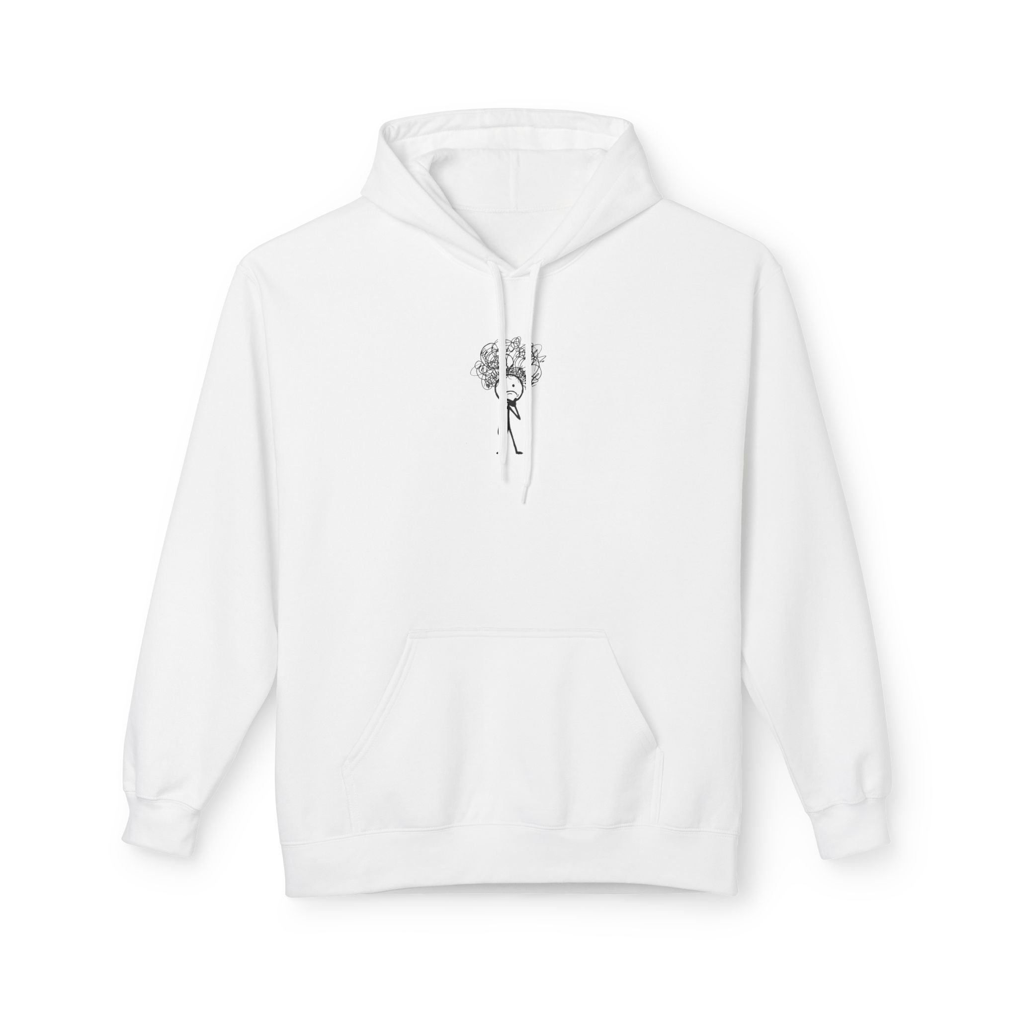 Overthinker Stick Figure Hoodie – Anxiety Scribble Art on White