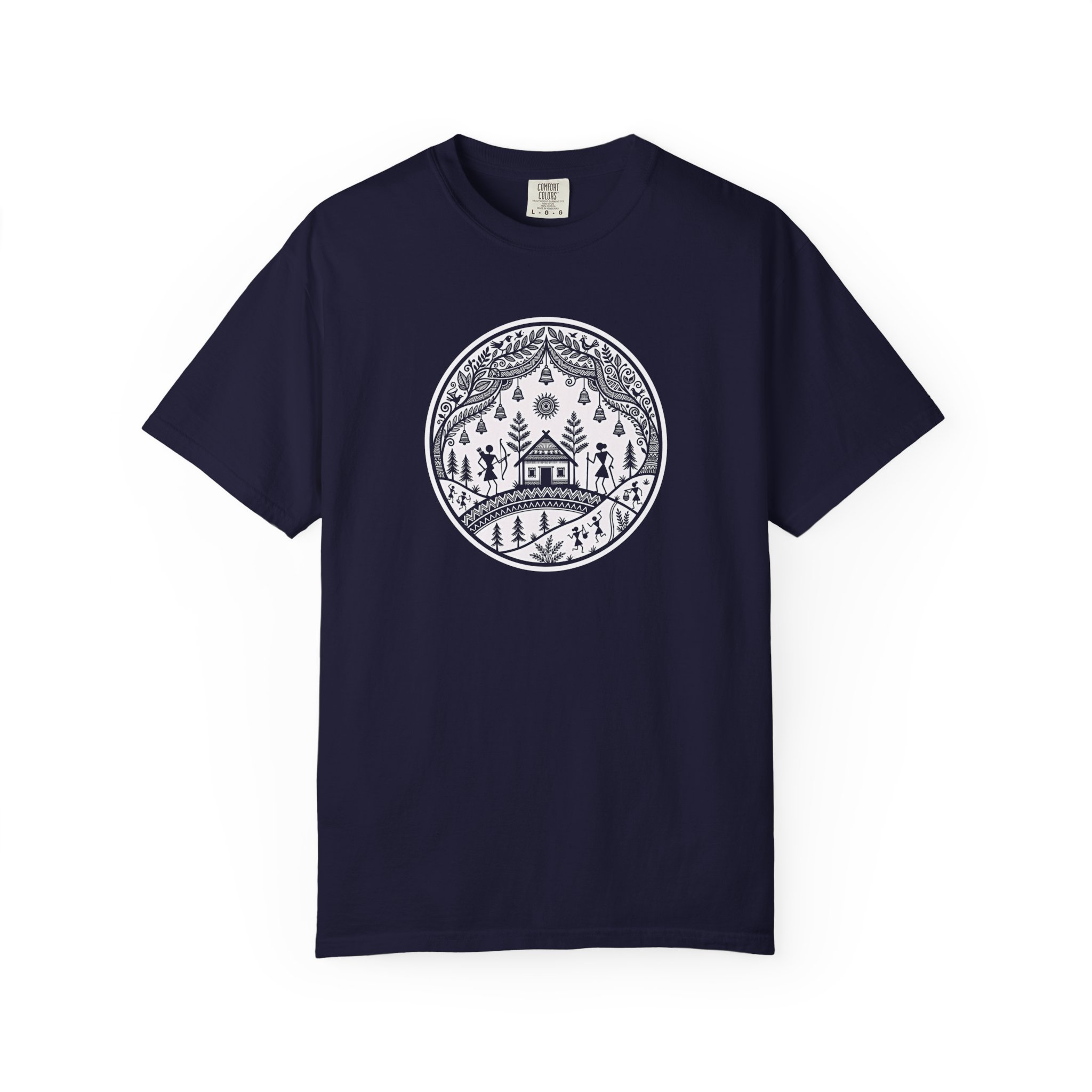 Warli Village Circle Tee – Indian Folk Art Heritage Print