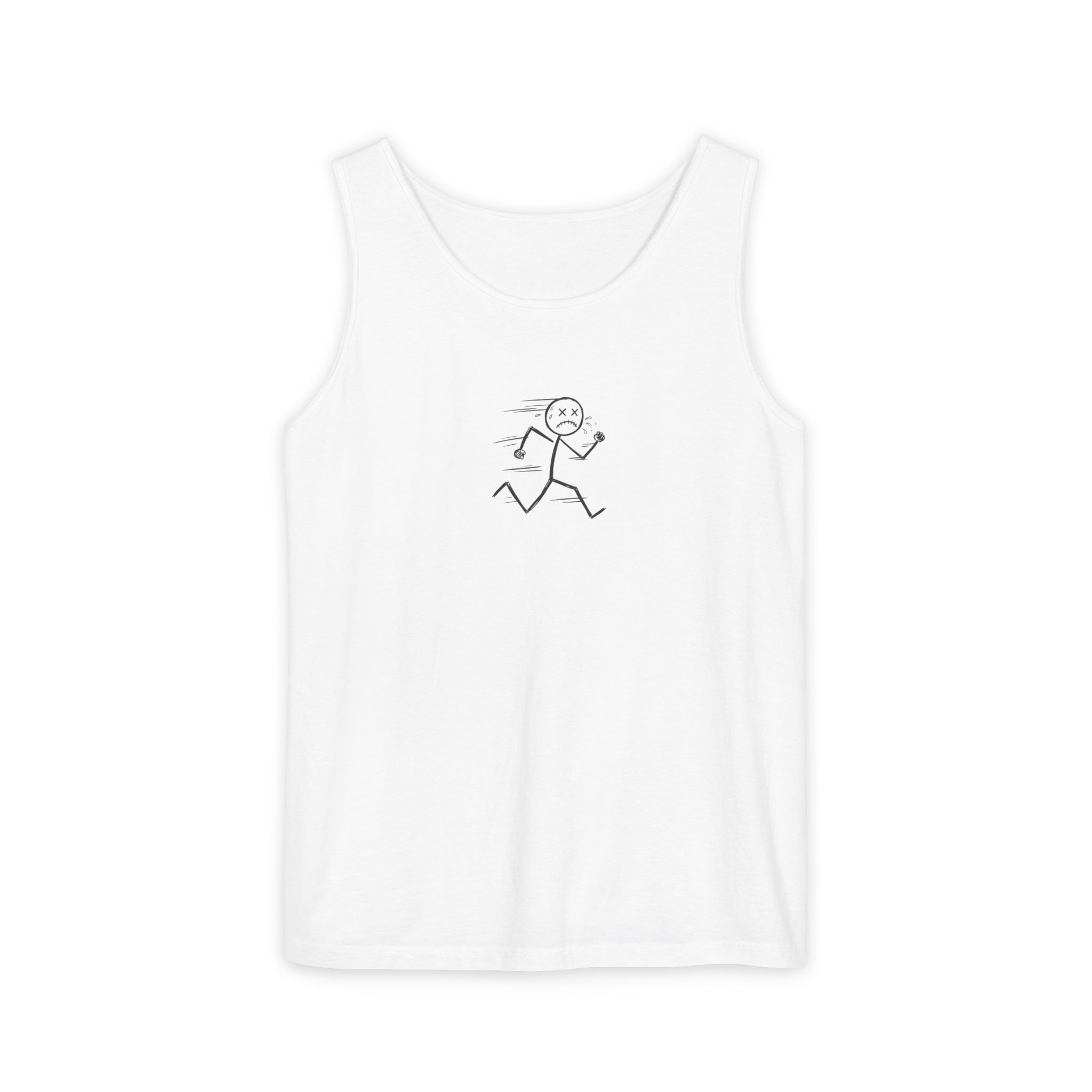 Dead Sprint Tank Top – Exhausted Stick Figure Running on White