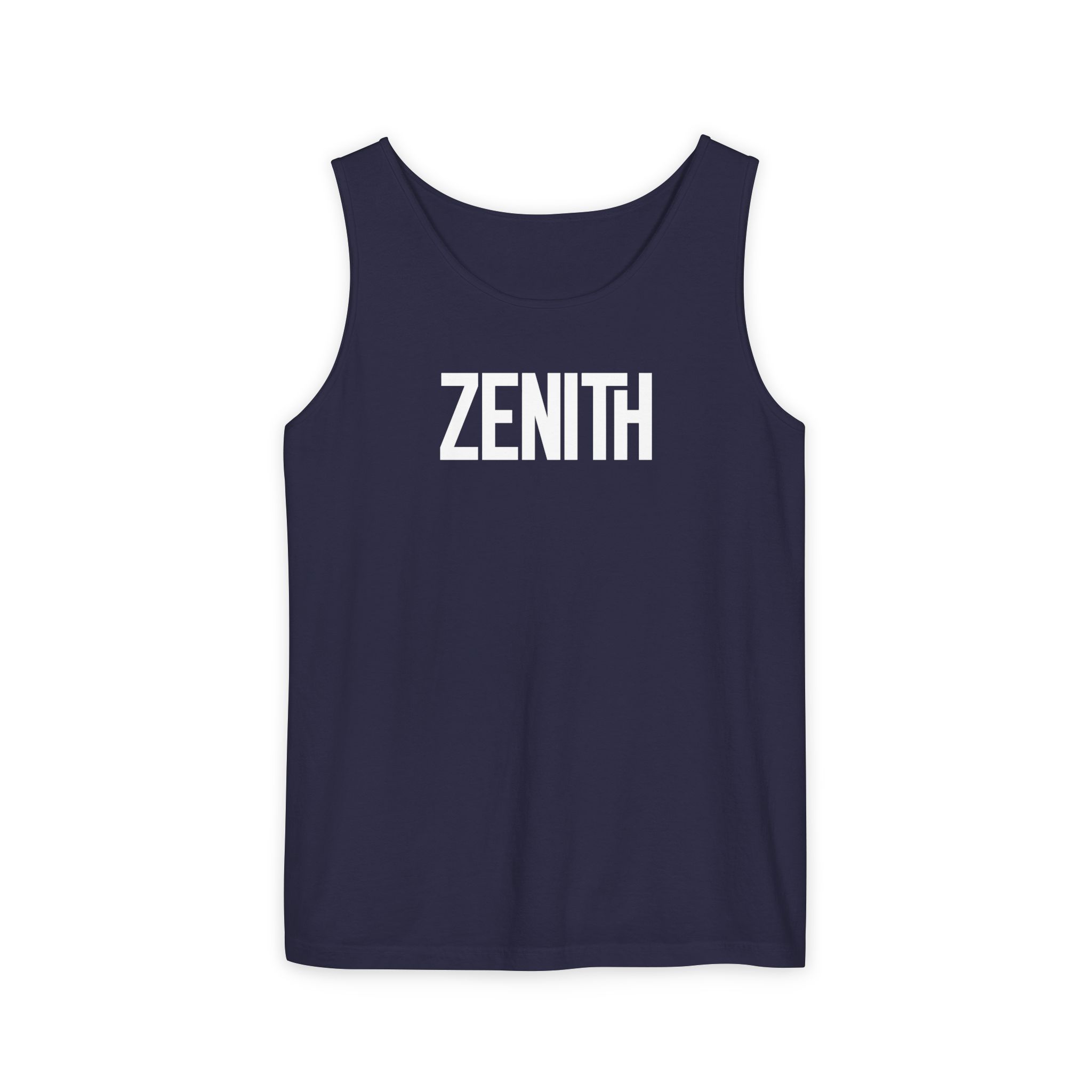 Zenith Blue Tank Top – Electric Cyan Peak Power Typography