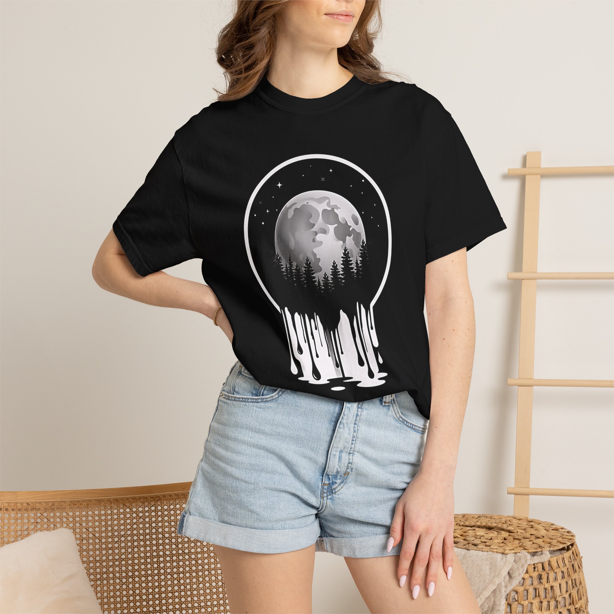 Melting Moon Tee – Mystical Forest Night Art - Image 8