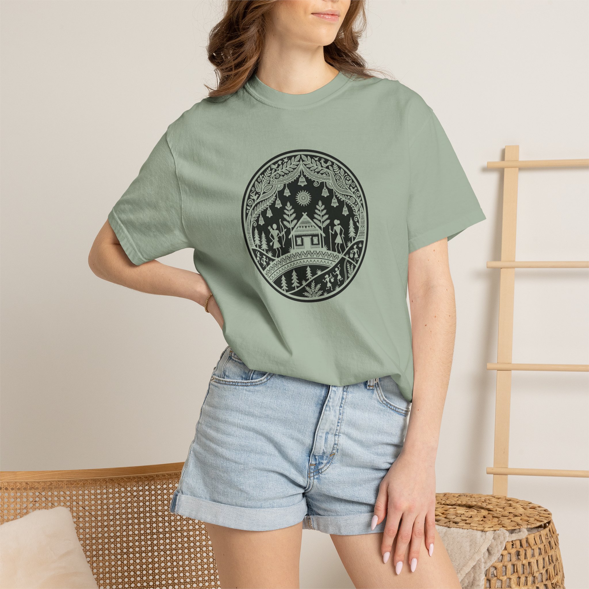Warli Village Circle Tee – Indian Folk Art on White - Image 12
