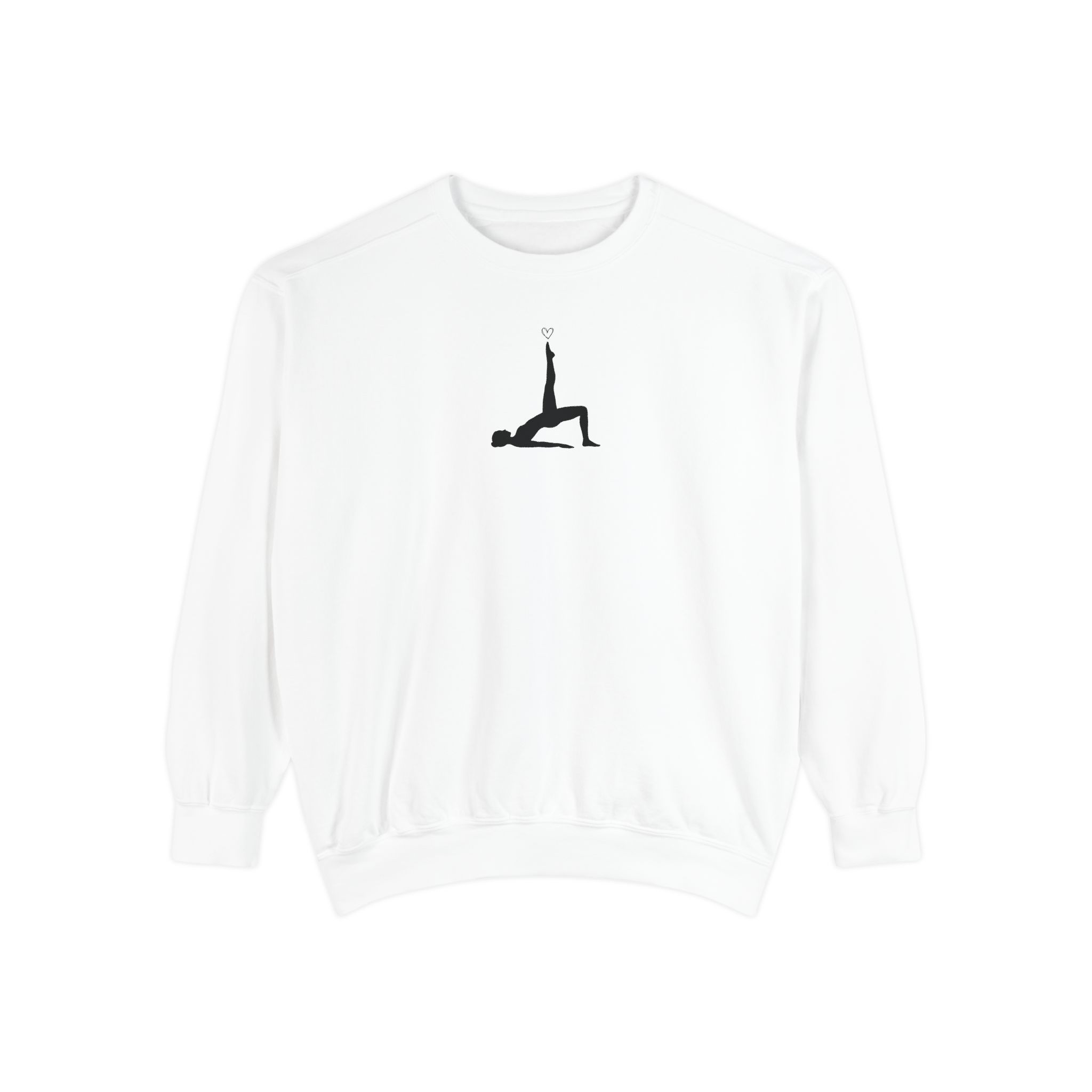 Yoga Heart Sweatshirt – Bridge Pose Silhouette on White