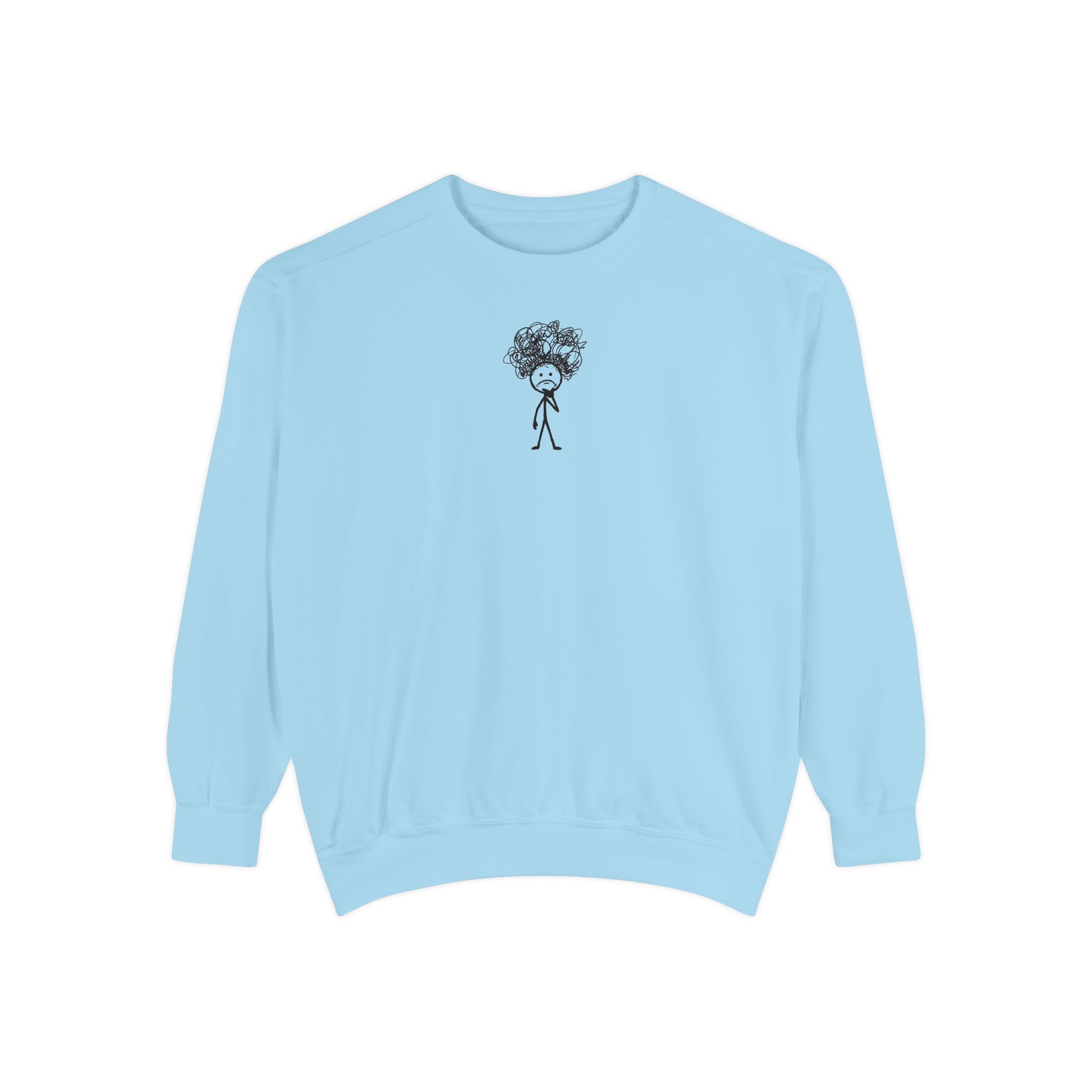 Overthinker Stick Figure Sweatshirt – Anxiety Scribble Art on White - Image 9