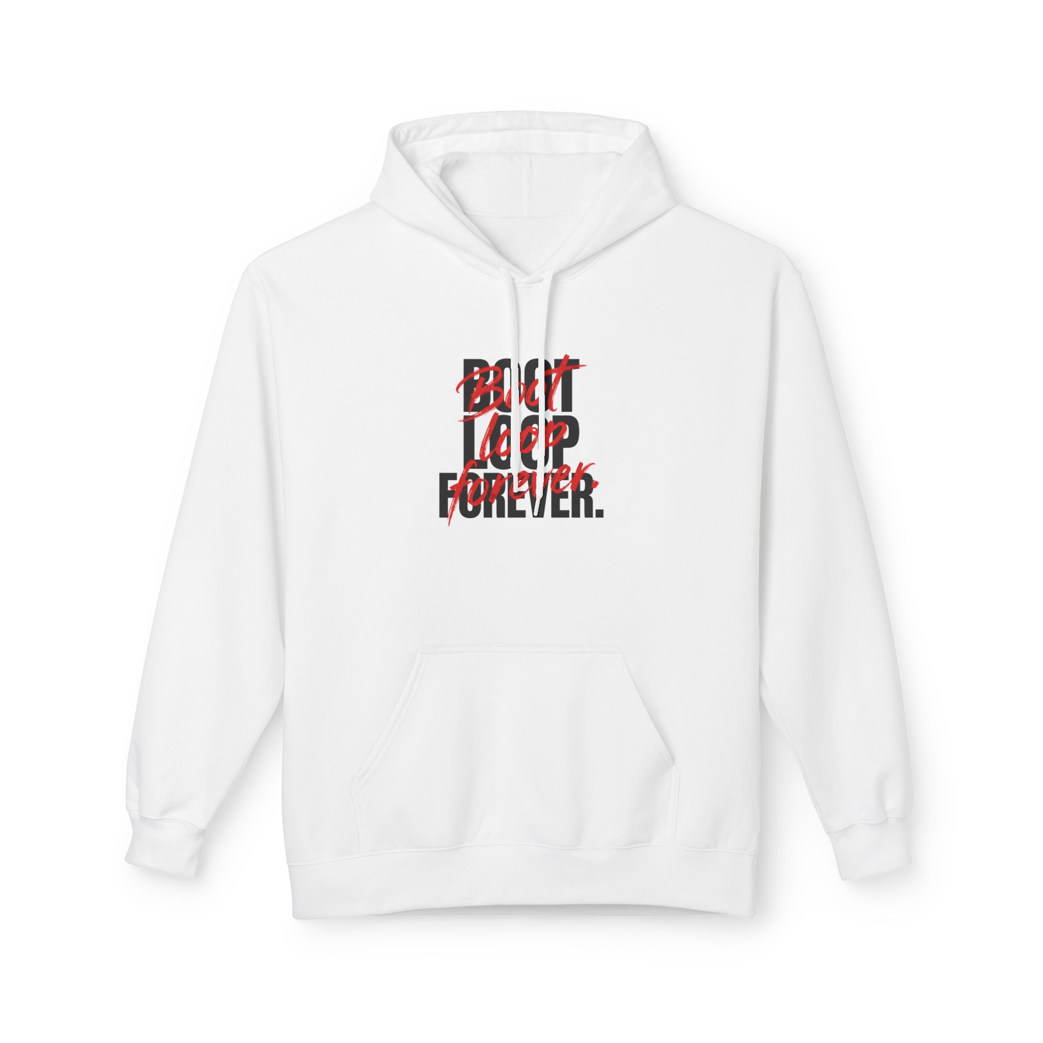 Boot Loop Forever Hoodie – Tech Grunge Black & Red on White