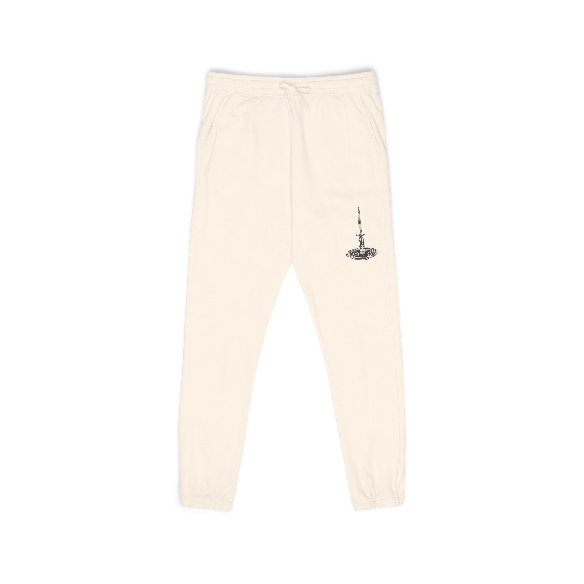Excalibur Rising Sweatpants – White Fleece Lady of the Lake Leg Print