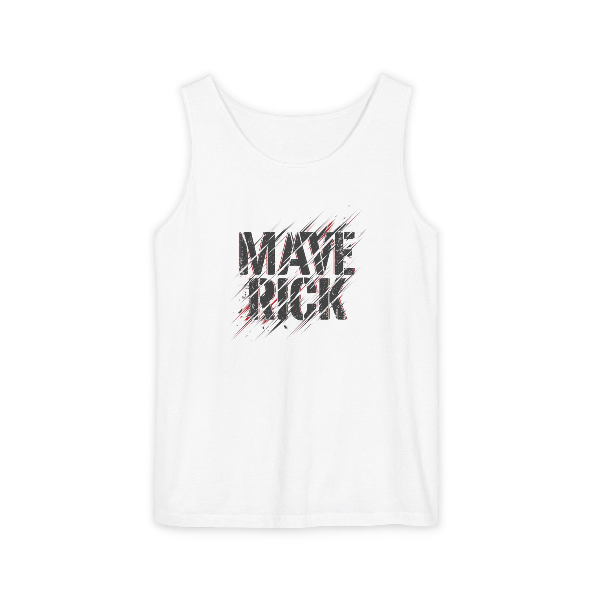 Maverick Tank Top – Black & Red Speed Lines on White