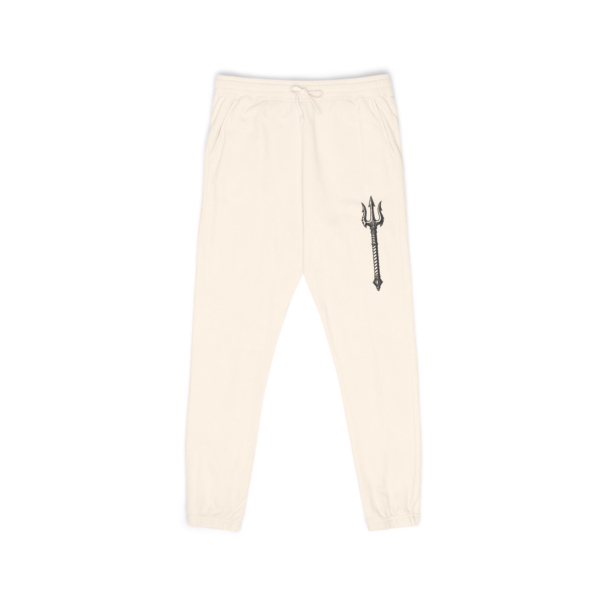 Poseidon's Trident Sweatpants – White Fleece Mythology Leg Print
