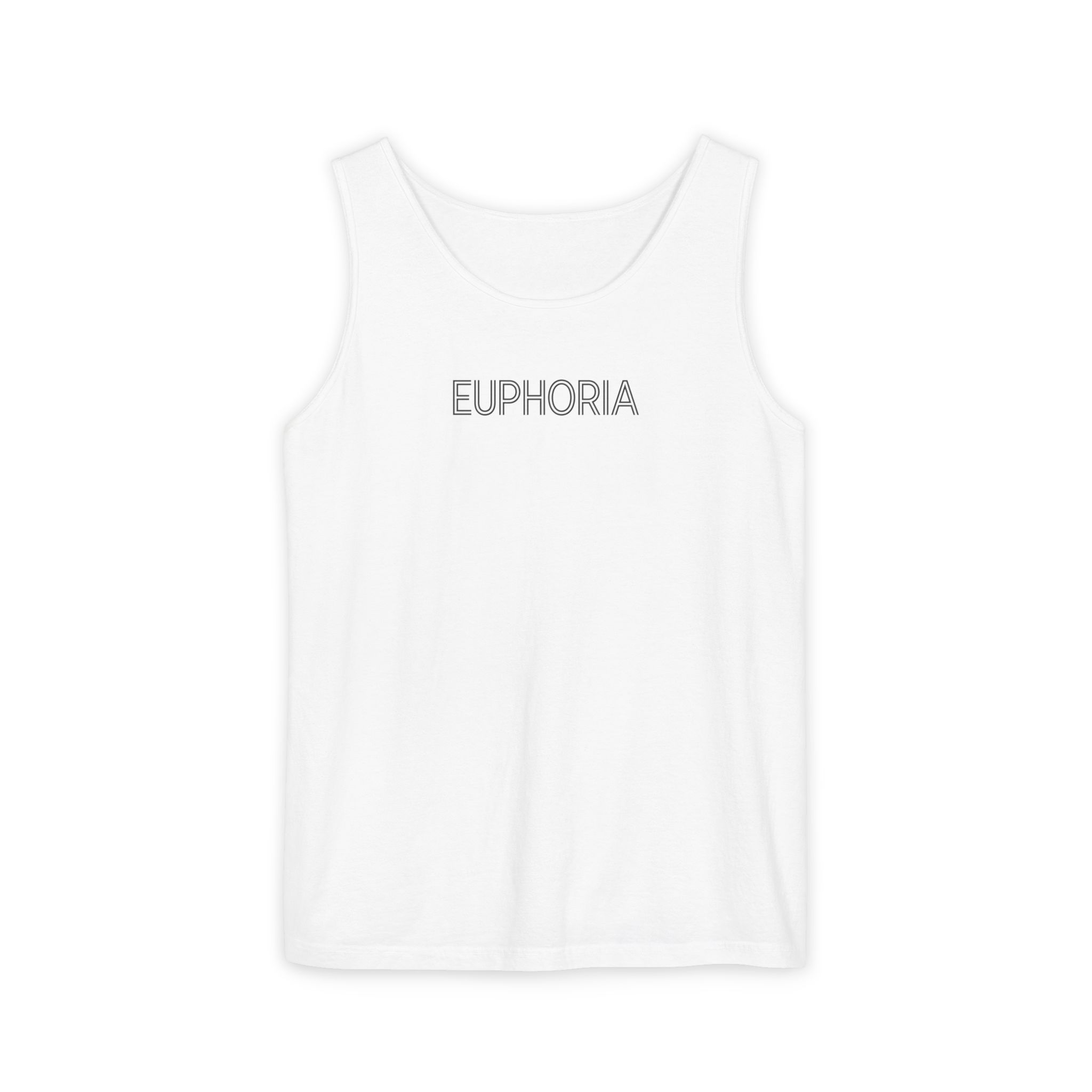 Euphoria Tank Top – Minimalist Outline Typography on White