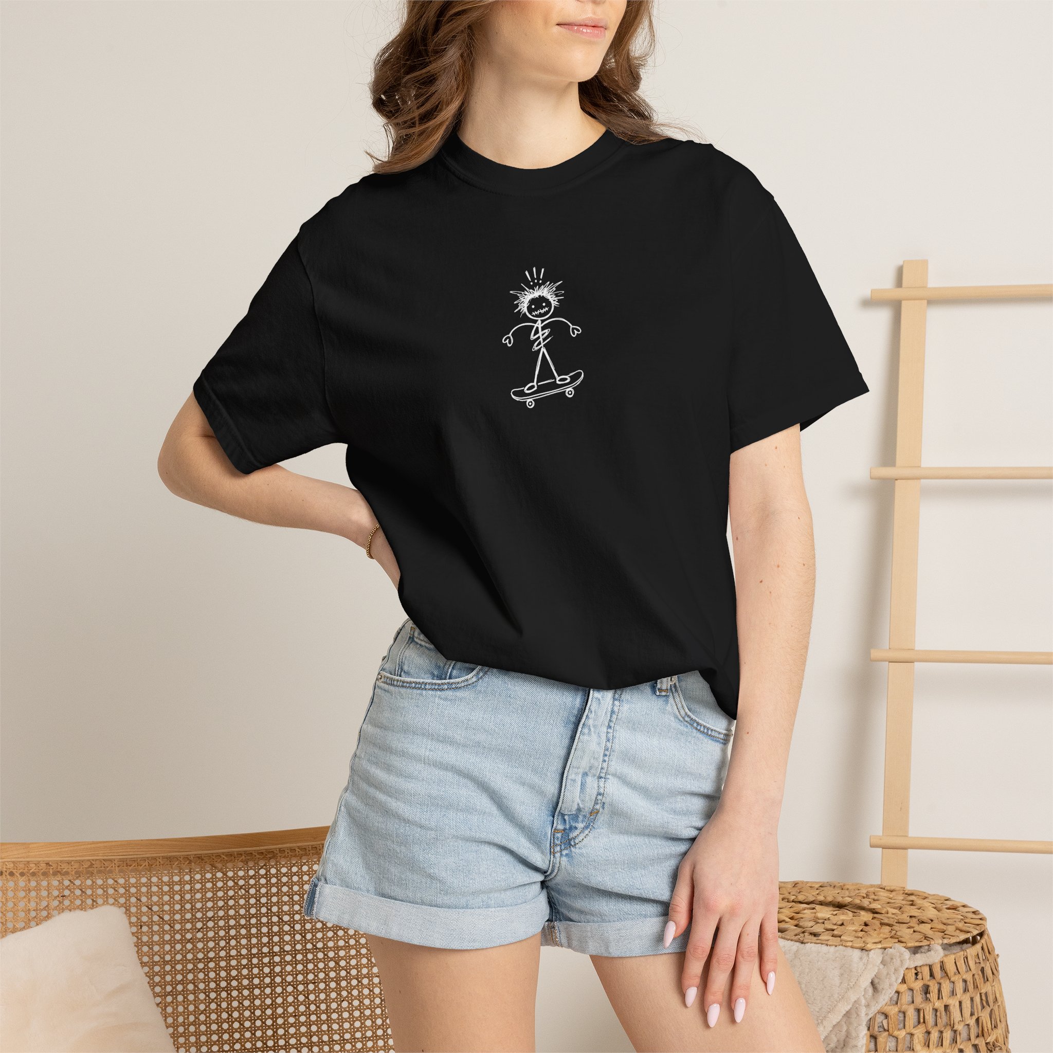 Skater Doodle Tee – Stick Figure Skateboard Art - Image 8
