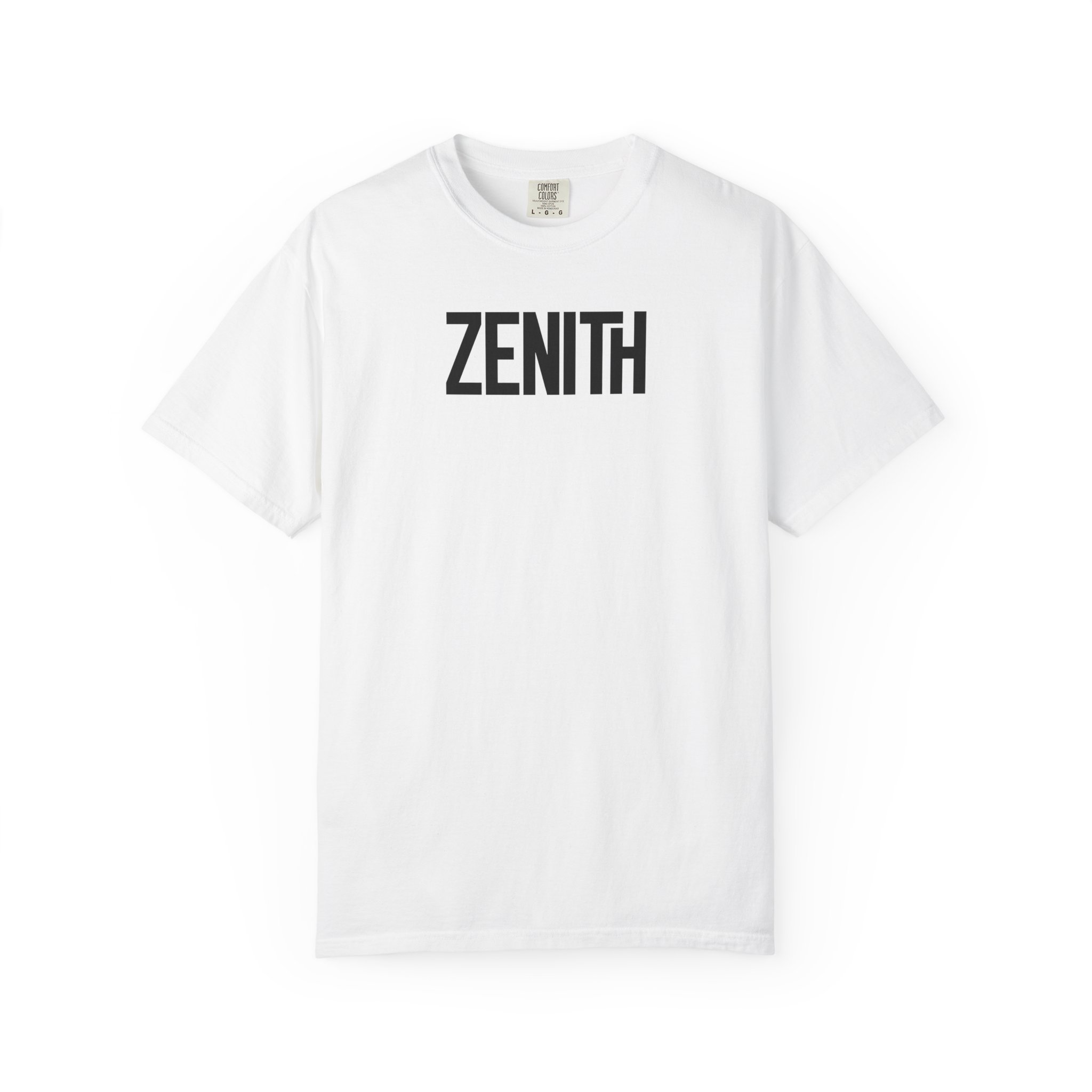 Zenith Black Solid Tee – Peak Power Bold Type on White