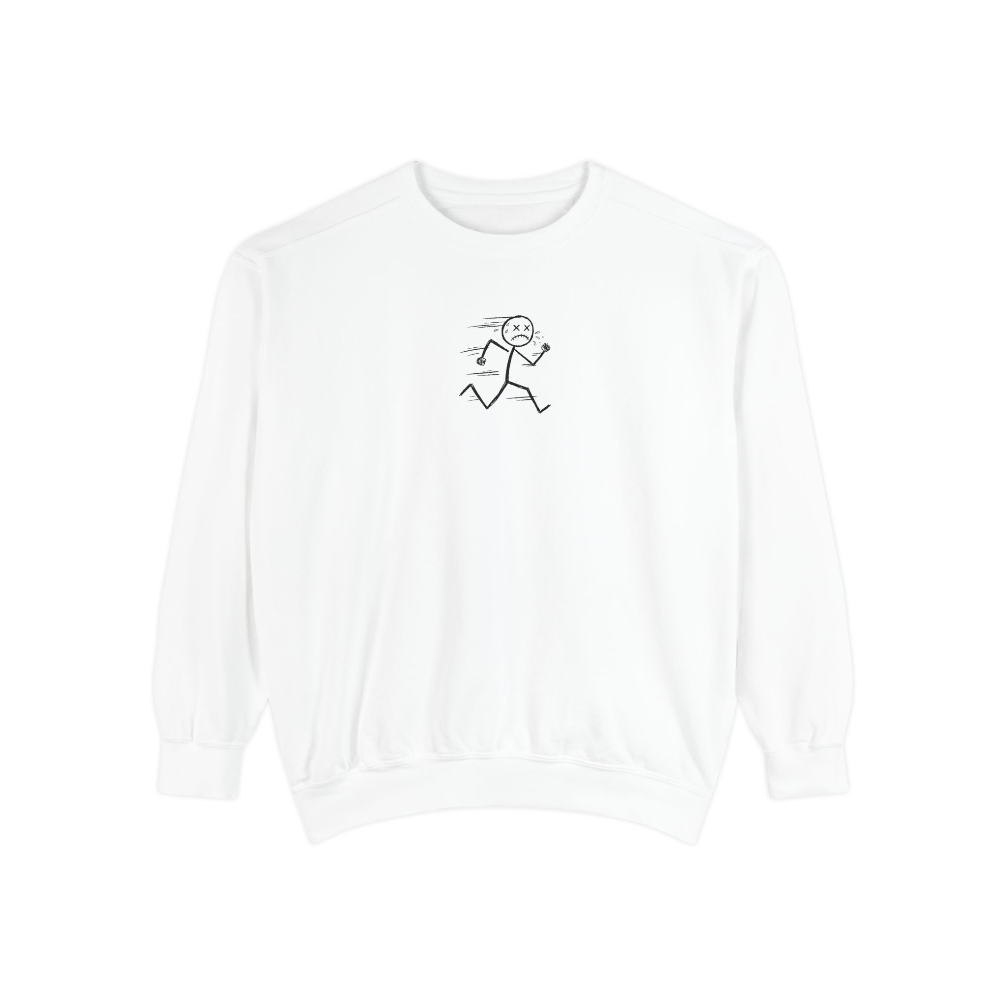 Dead Sprint Sweatshirt – Exhausted Stick Figure Running on White