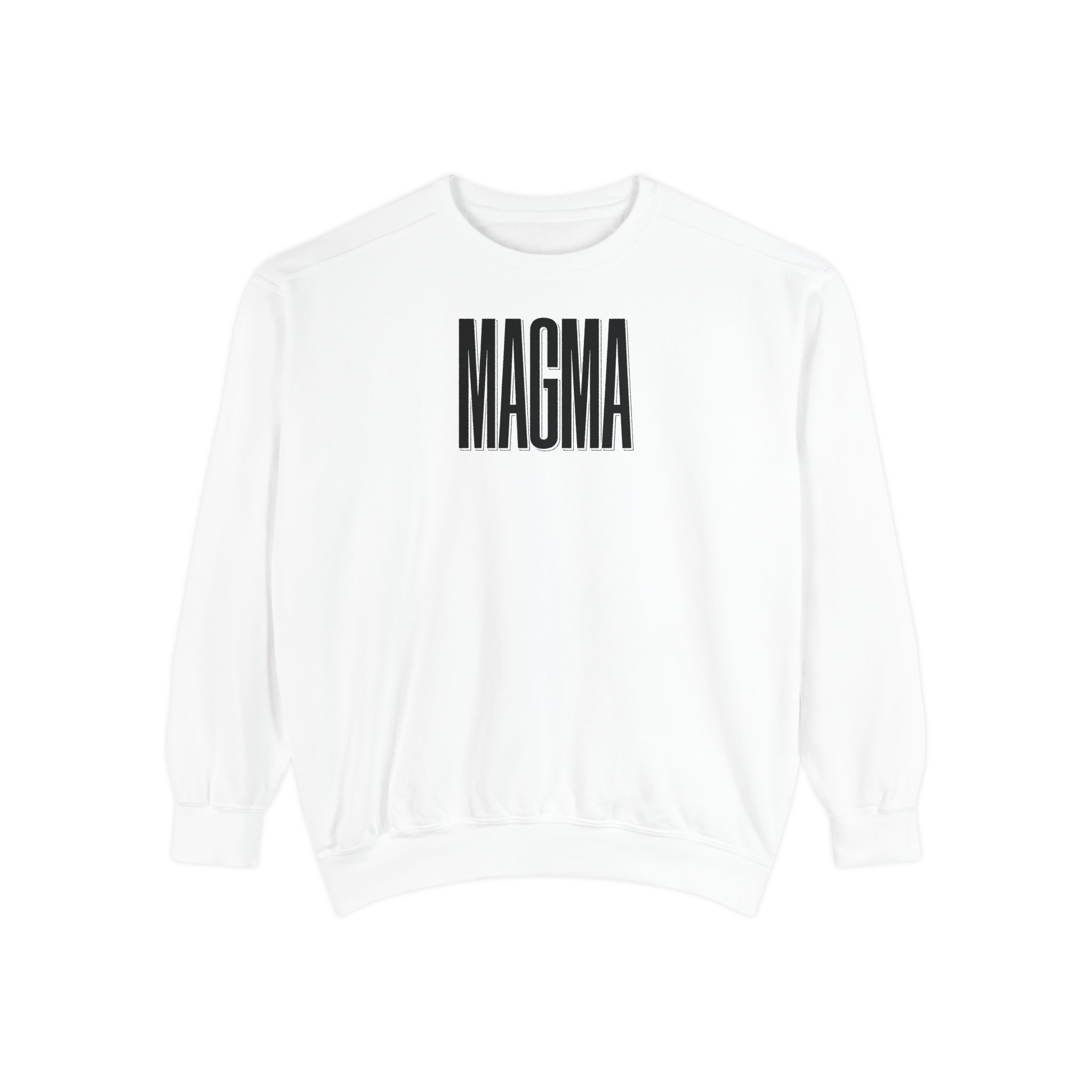 Magma Black Sweatshirt – Bold Shadow Type on White