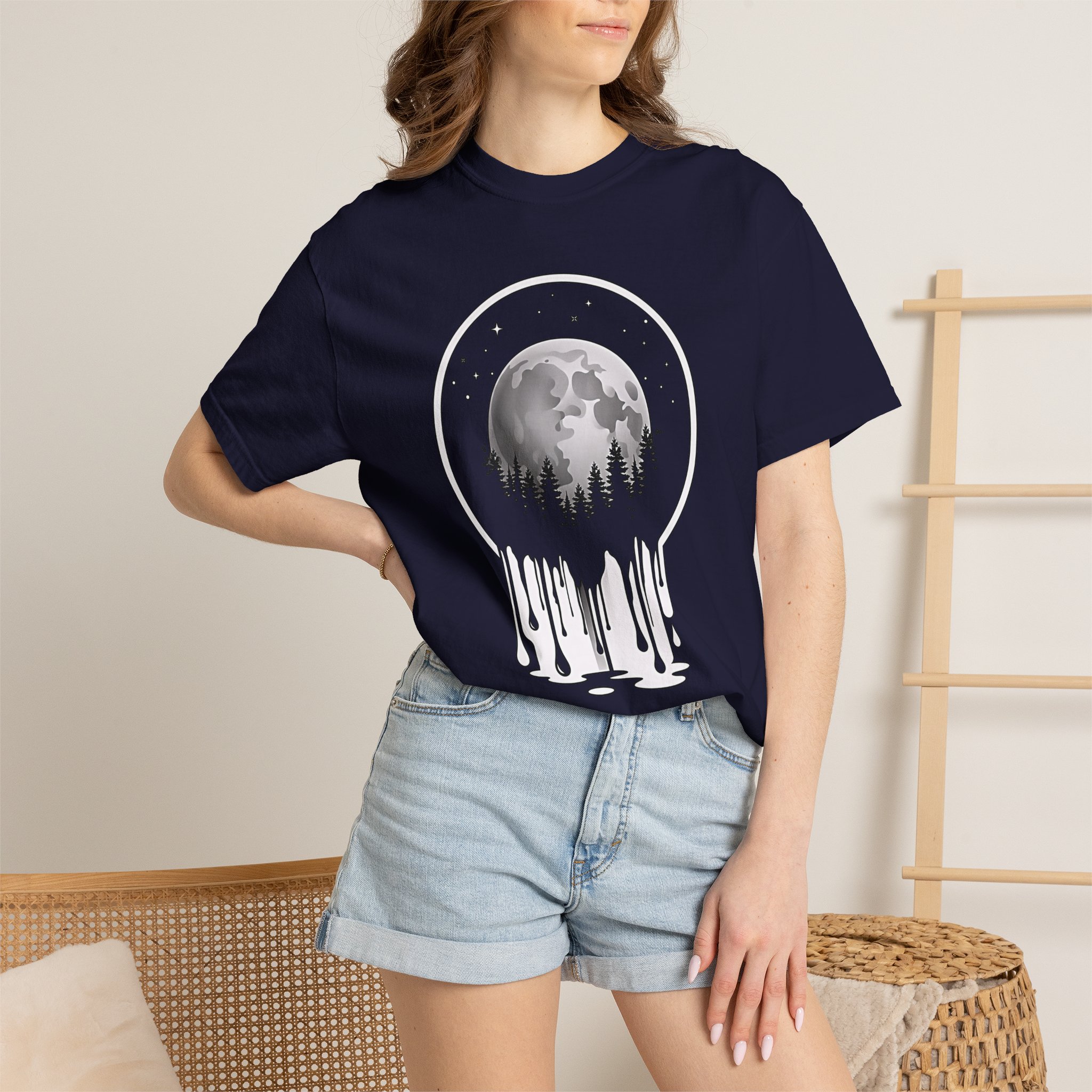 Melting Moon Tee – Mystical Forest Night Art - Image 4