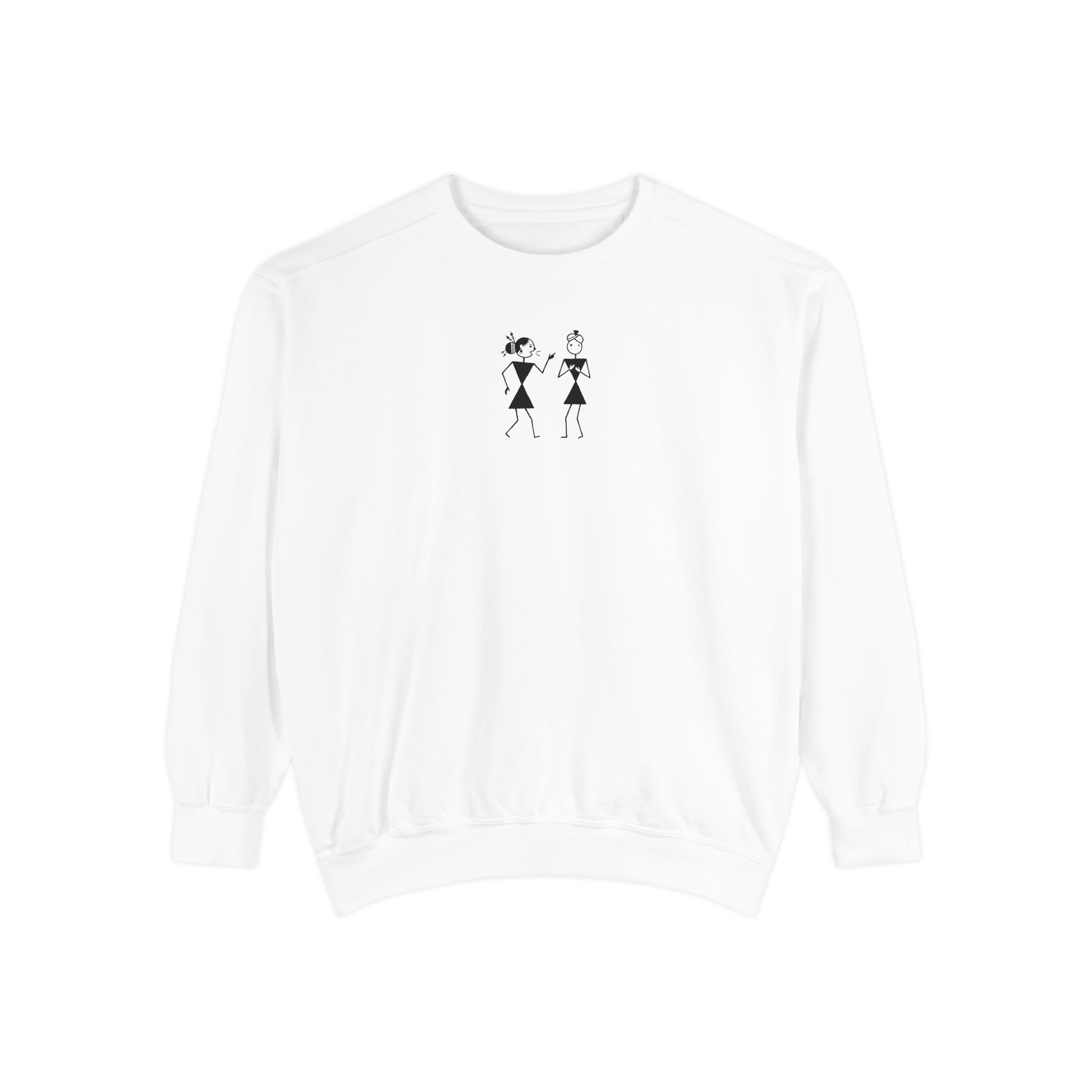 Warli Gossip Girls Sweatshirt – Minimalist Folk Art White