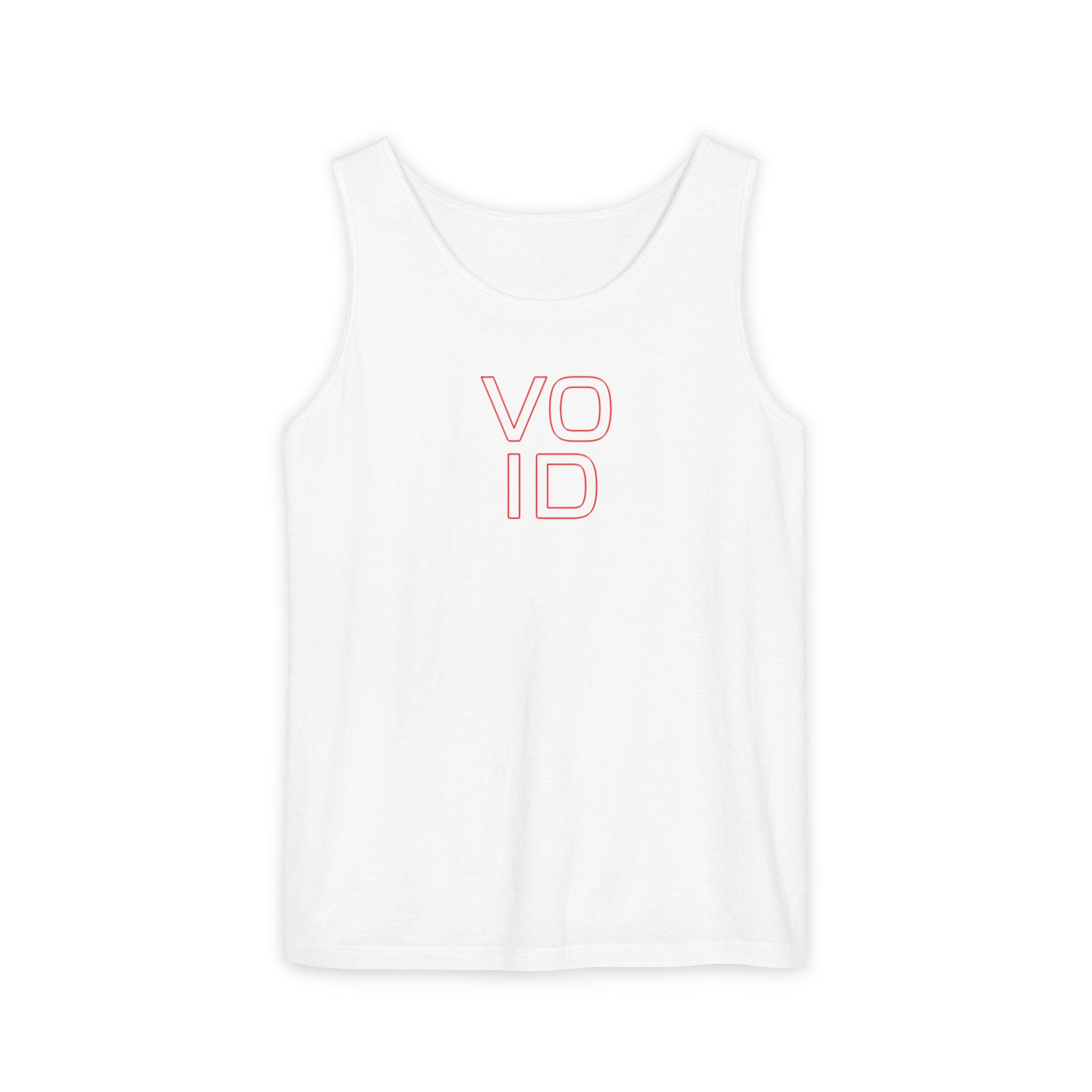 Void Red Outline Tank Top – Neon-Style Typography on White