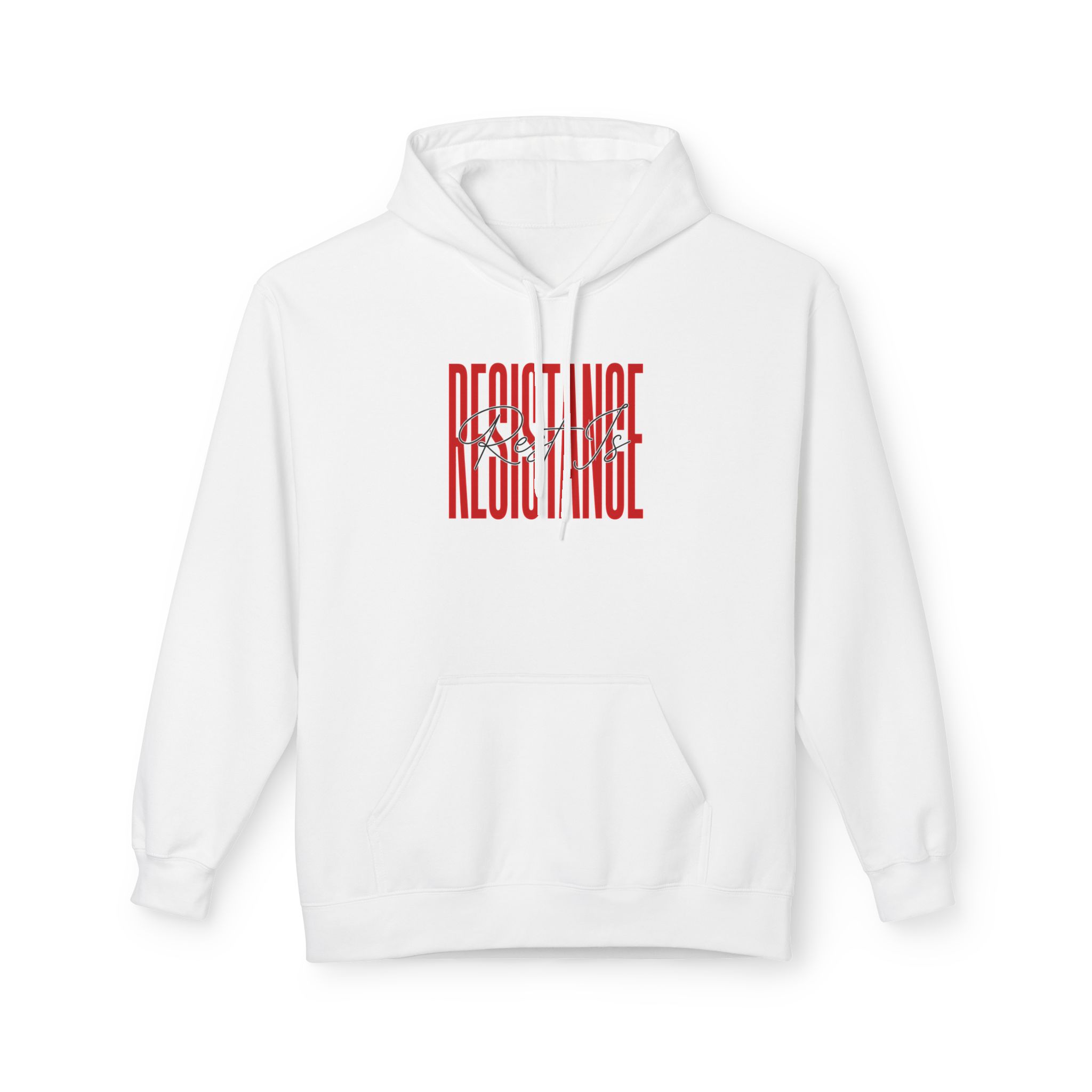 Rest Is Resistance Hoodie – Red & Black Statement on White
