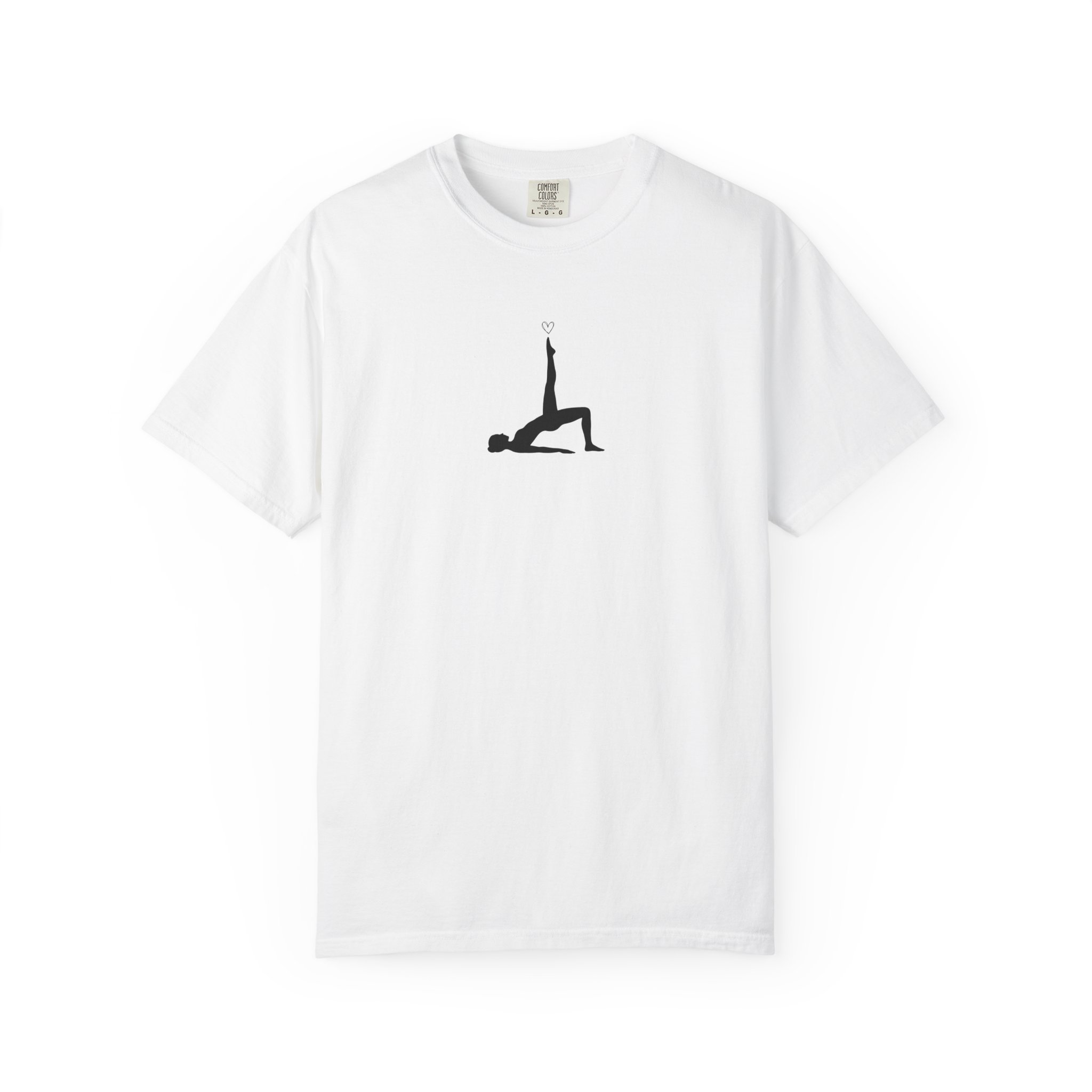 Yoga Heart Tee – Bridge Pose Silhouette on White