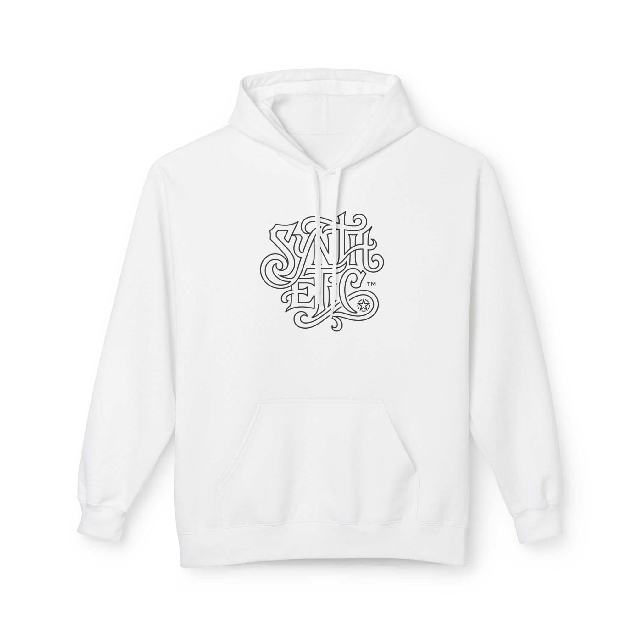 Synthetic™ Hoodie – Ornate Gothic Blackletter Outline on White