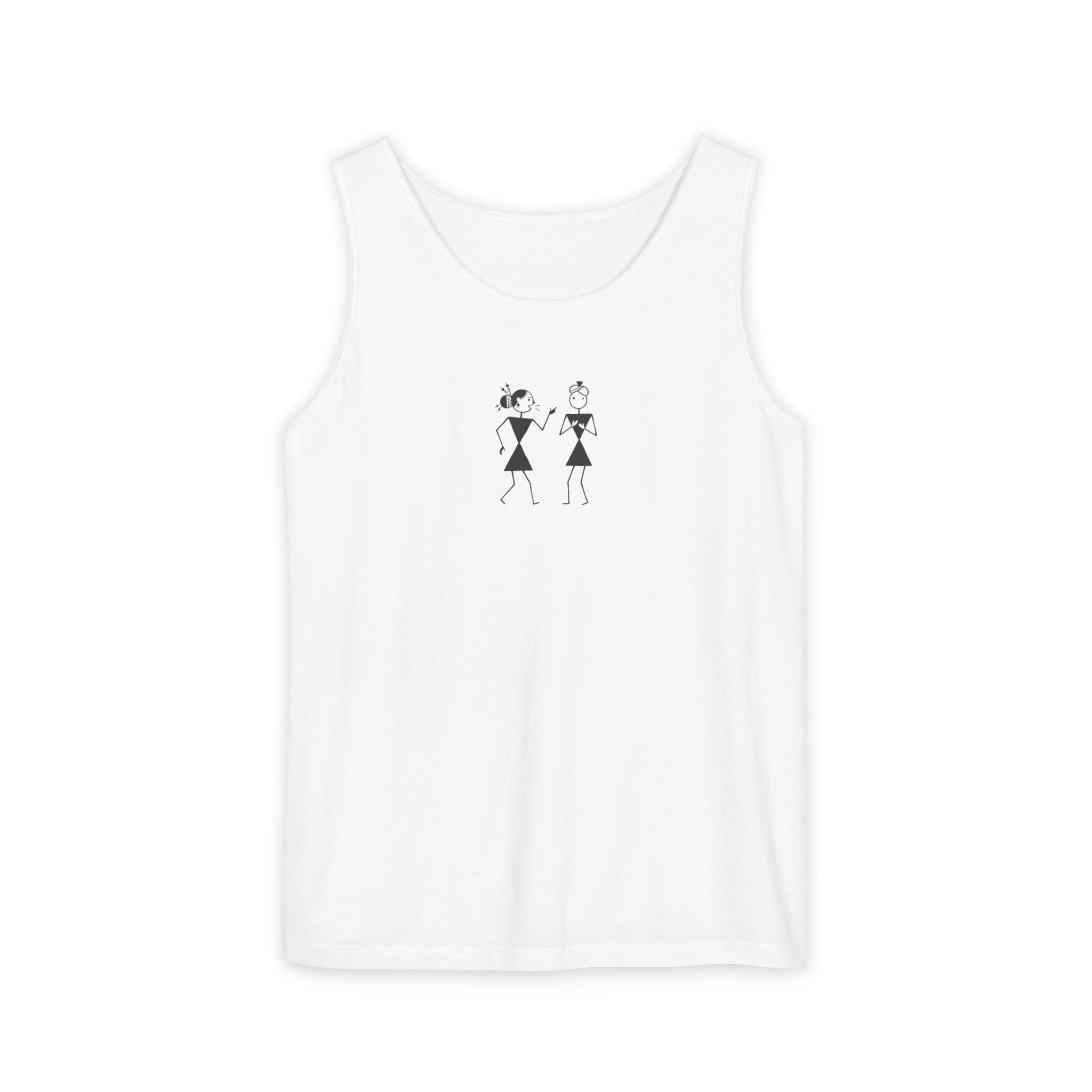 Warli Gossip Girls Tank Top – Minimalist Folk Art White