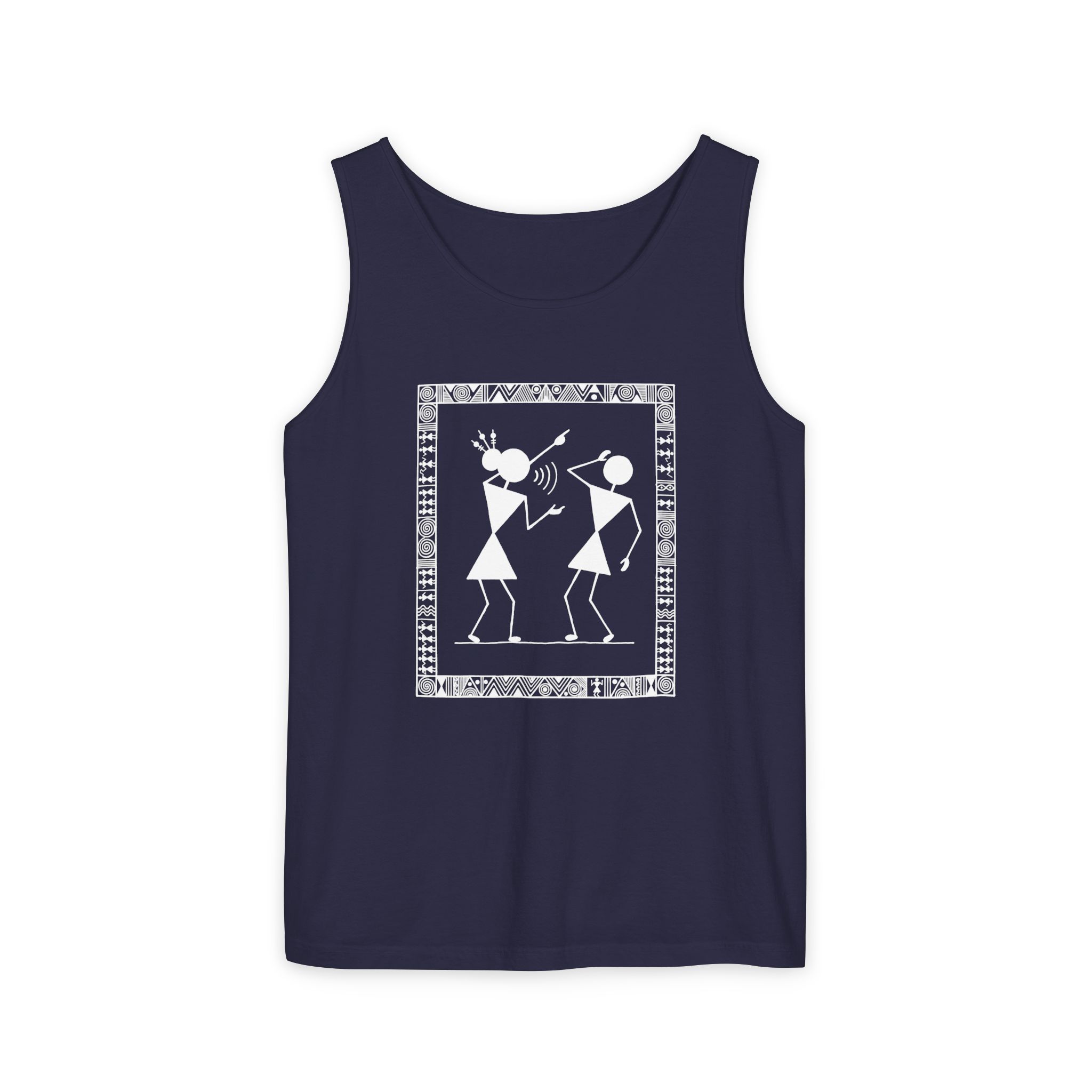 Warli Dab Dance Tank Top – Tribal Folk Art Celebration