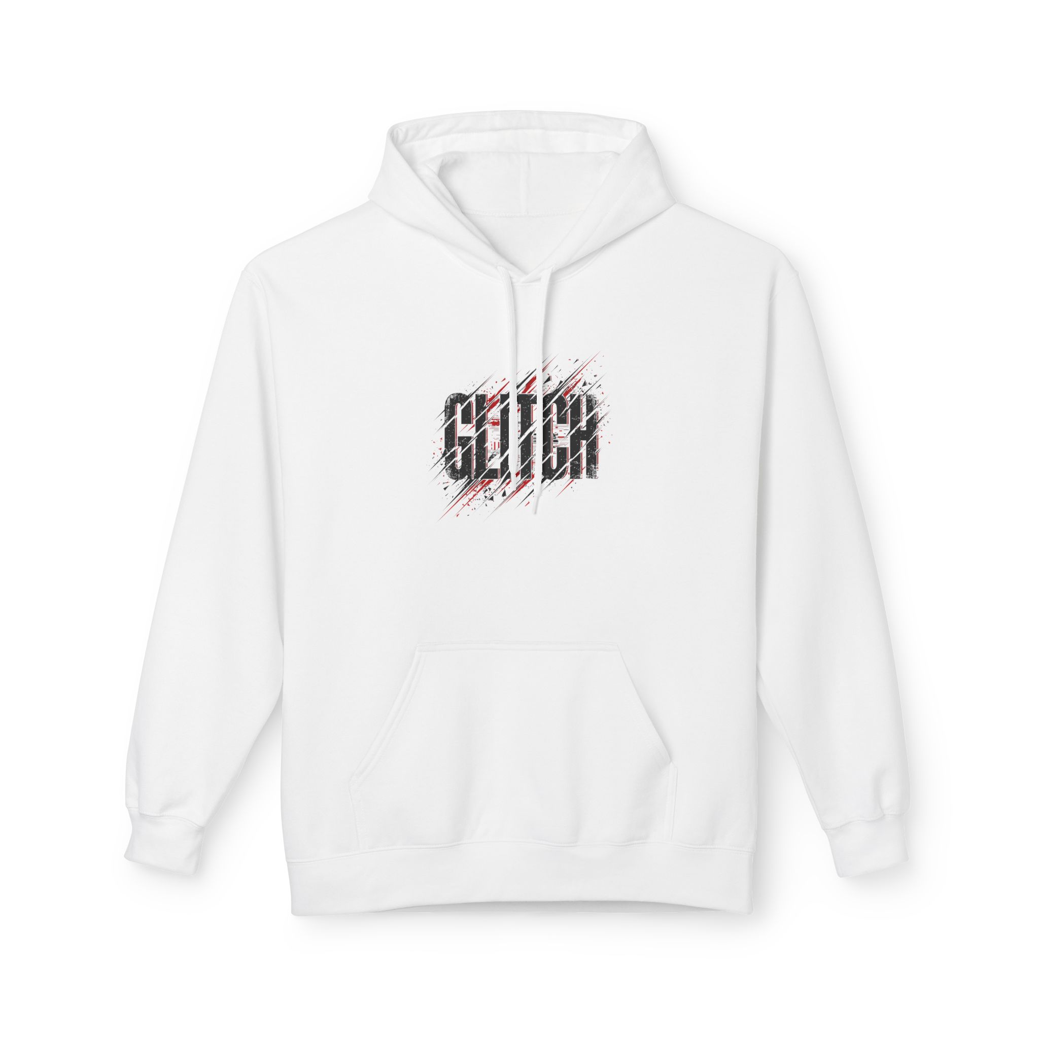 Glitch Hoodie – Black & Red Speed Distortion on White