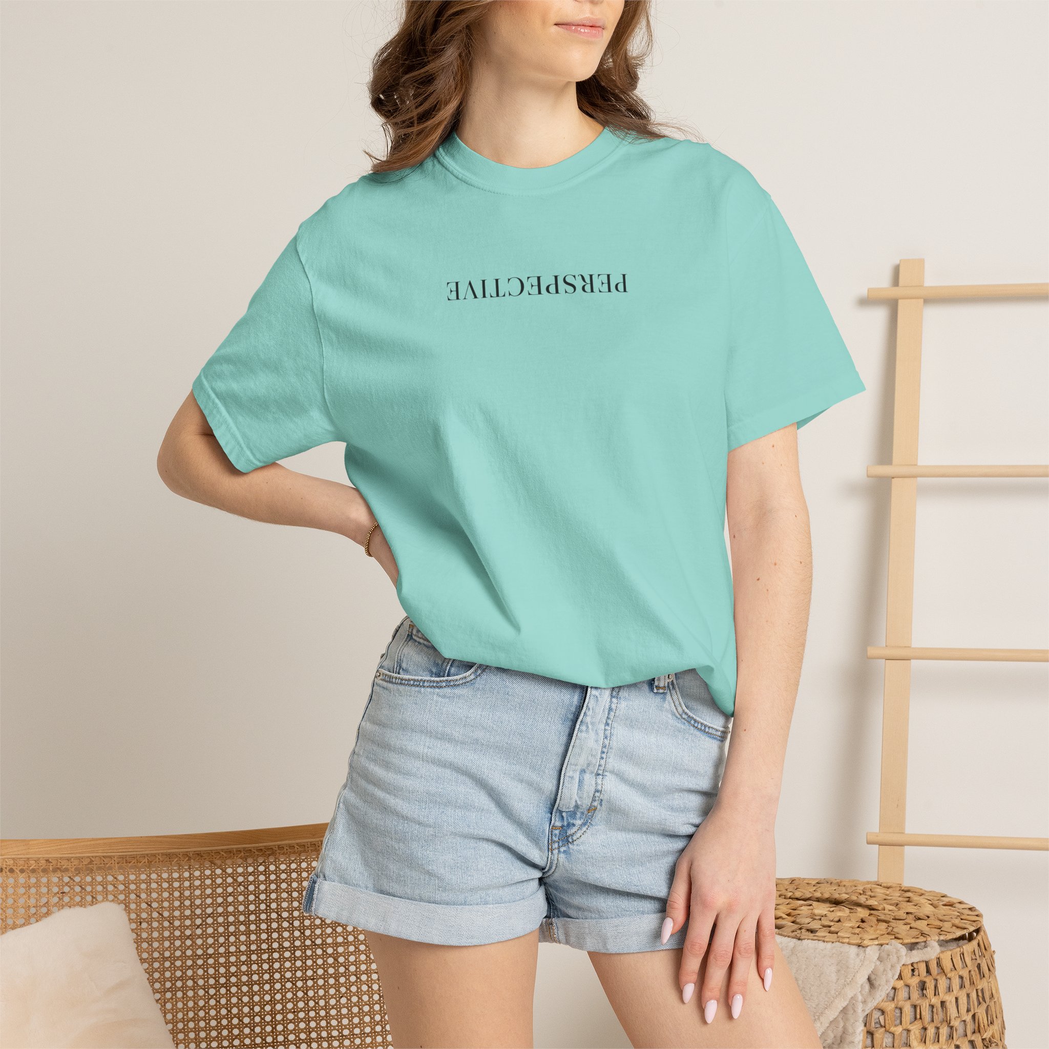 Perspective Tee – Upside Down Serif Type on White - Image 16
