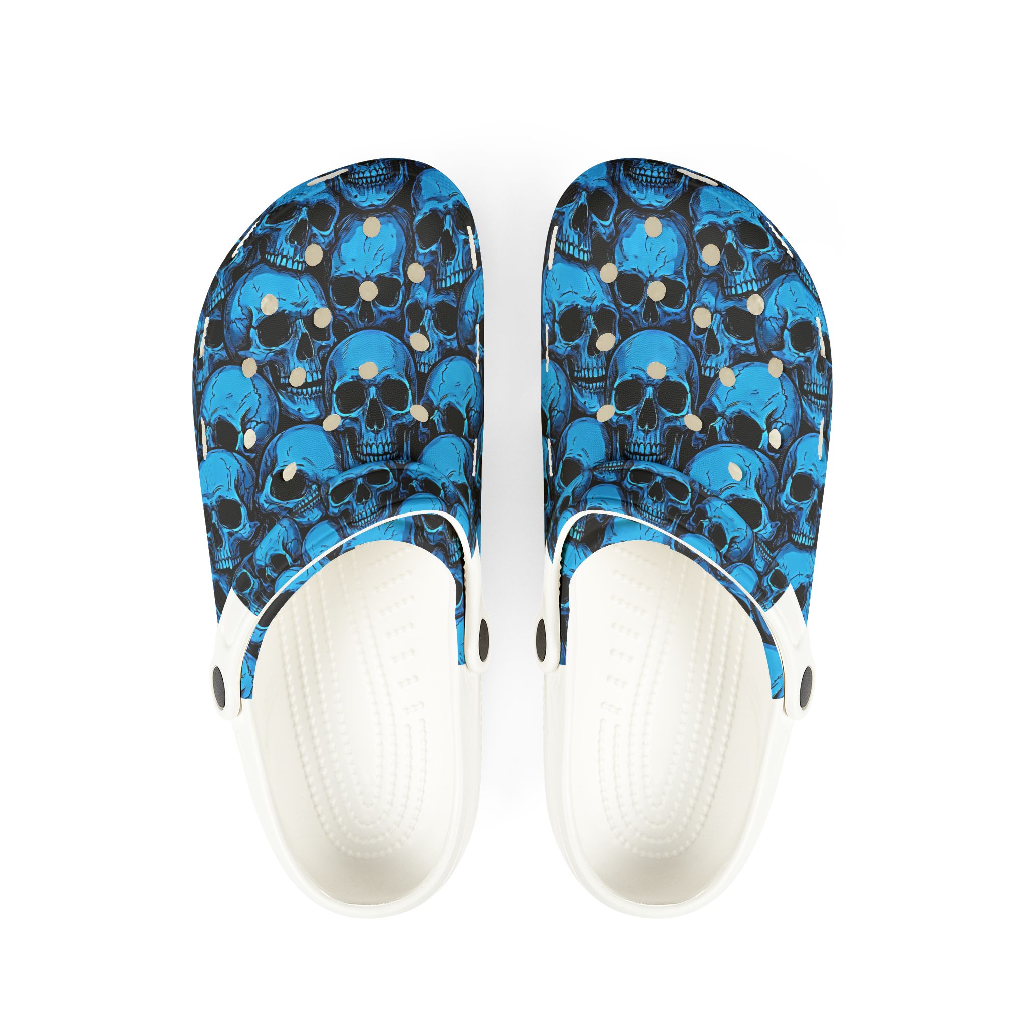 Cyber-Glow Neon Blue Skull EVA Foam Clogs