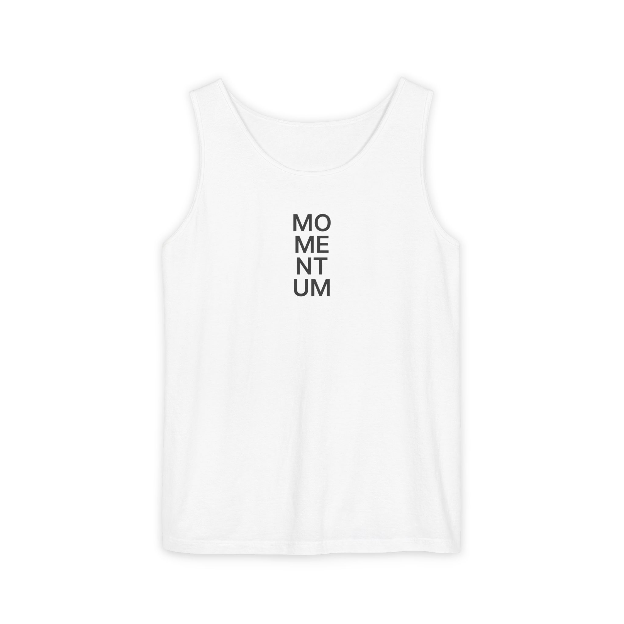 Momentum Tank Top – Bold Stacked Type Black on White