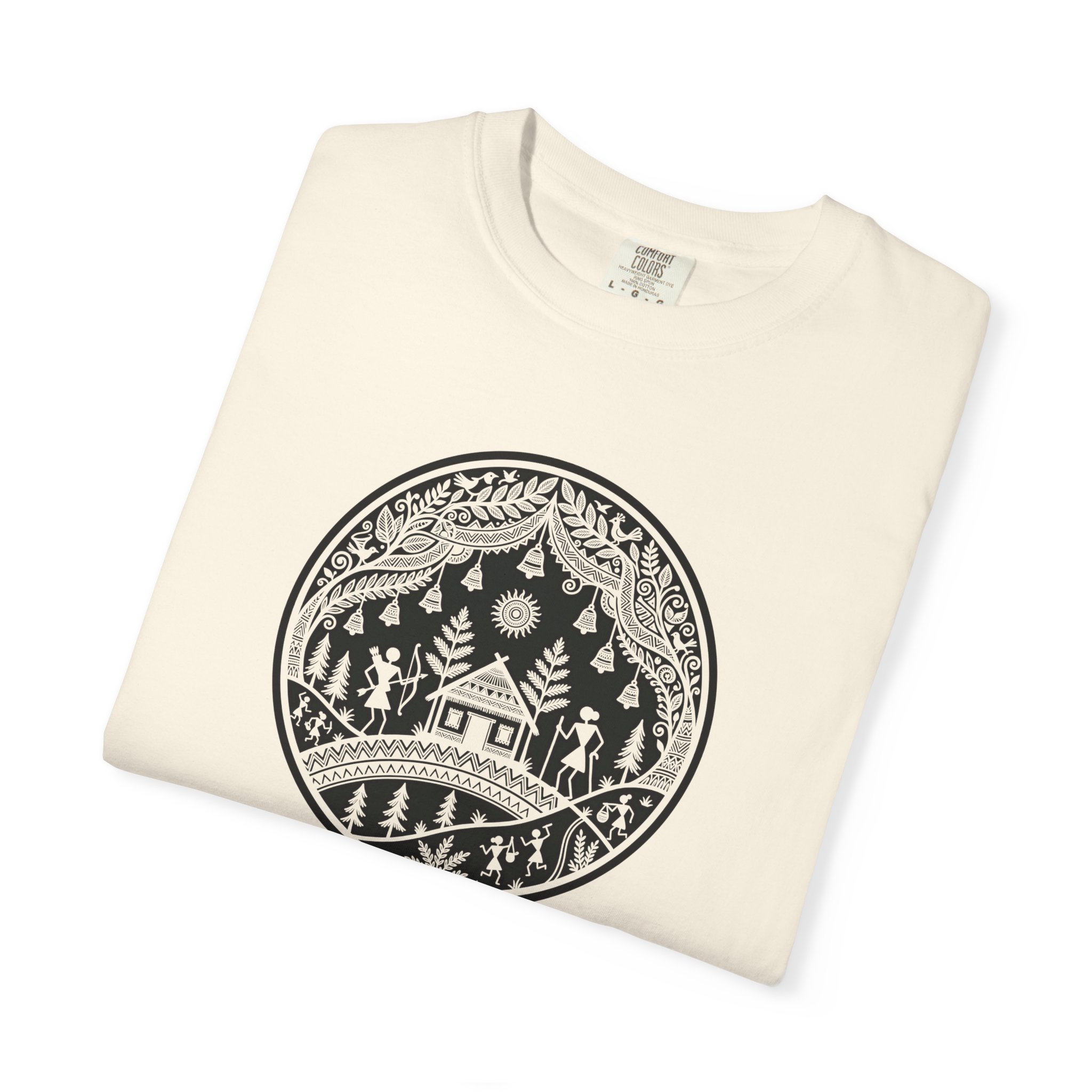 Warli Village Circle Tee – Indian Folk Art on White - Image 7