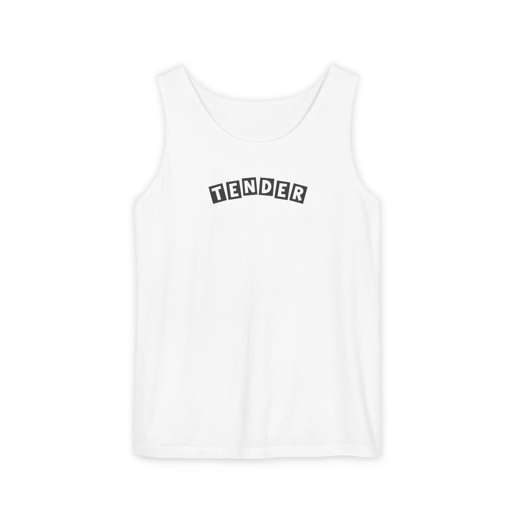 Tender Tank Top – Varsity Arc Block Letters on White