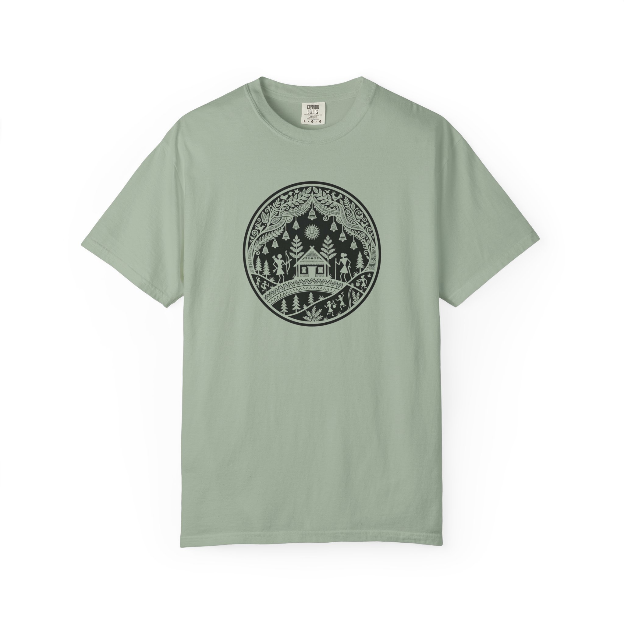 Warli Village Circle Tee – Indian Folk Art on White - Image 9