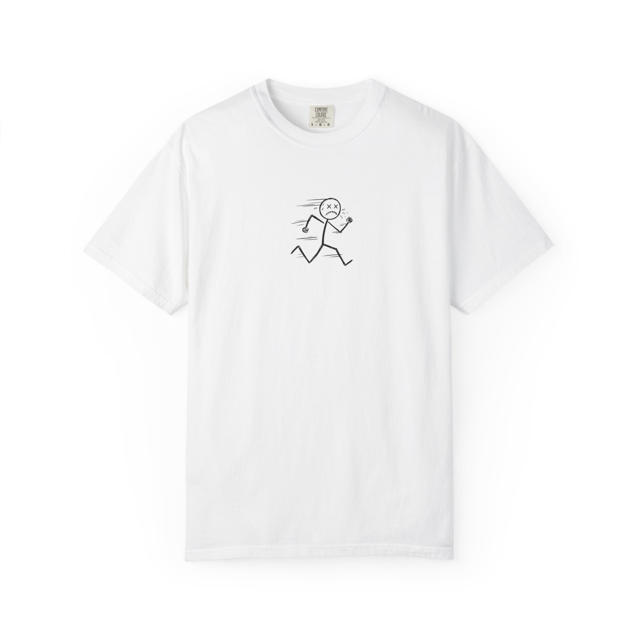Dead Sprint Tee – Exhausted Stick Figure Running on White