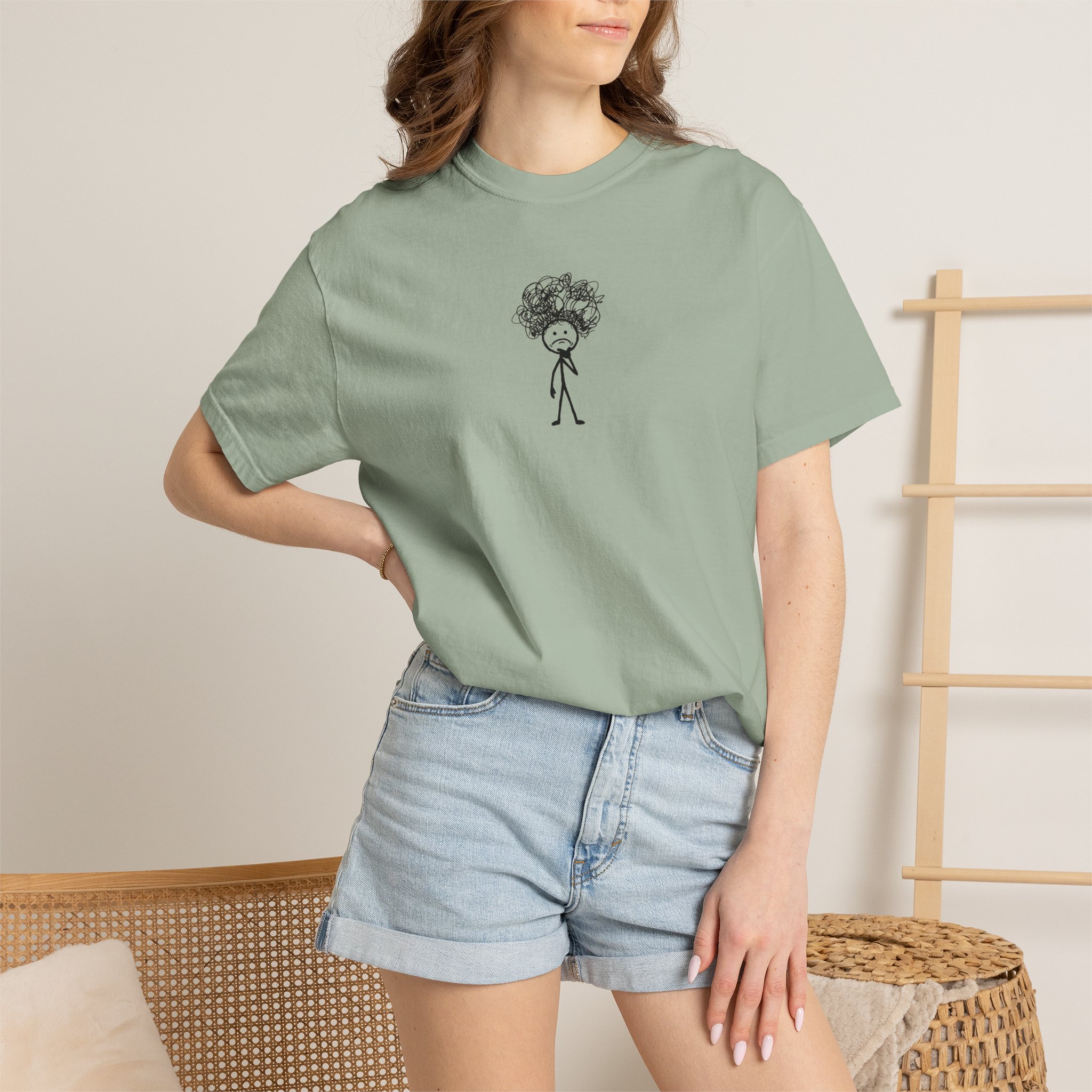 Overthinker Stick Figure Tee – Anxiety Scribble Art on White - Image 12