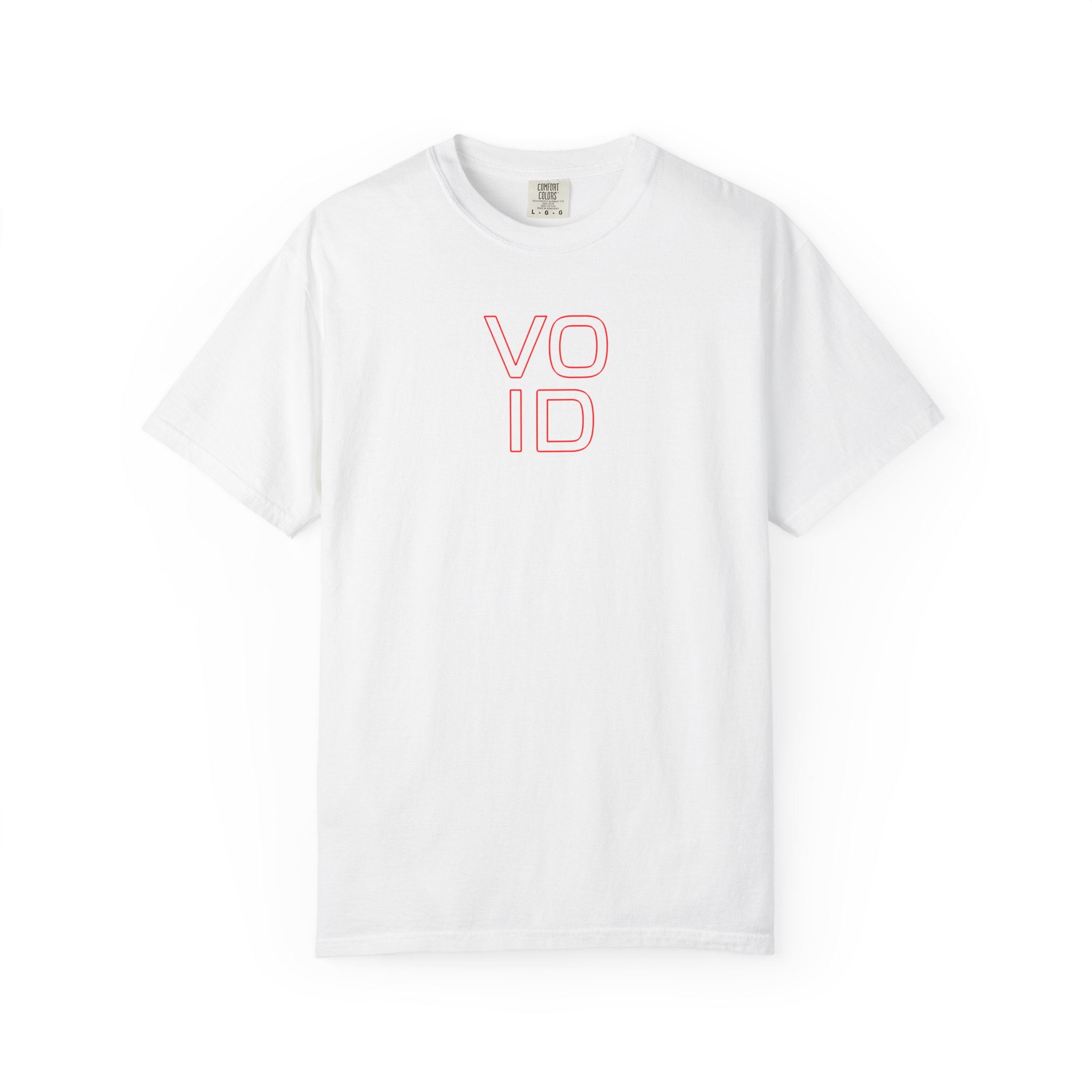 Void Red Outline Tee – Neon-Style Typography on White